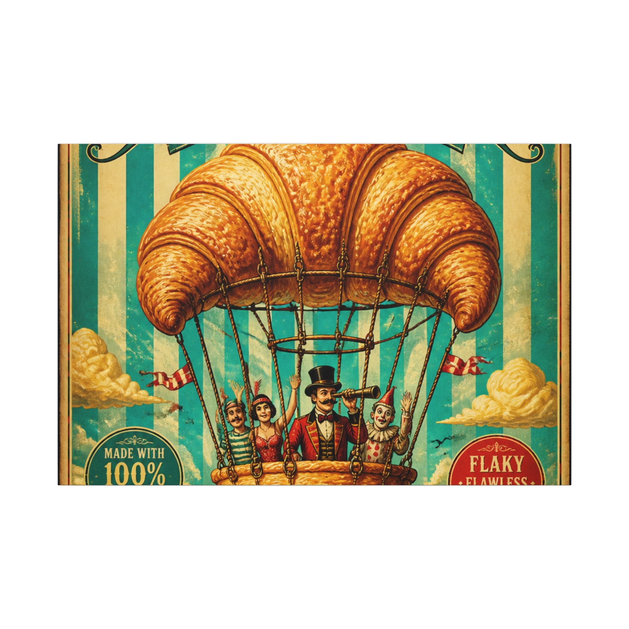 Croissant Hot Air Balloon Wall Art Canvas 24×36 Vintage Circus Bedroom Decor Maximalist Print