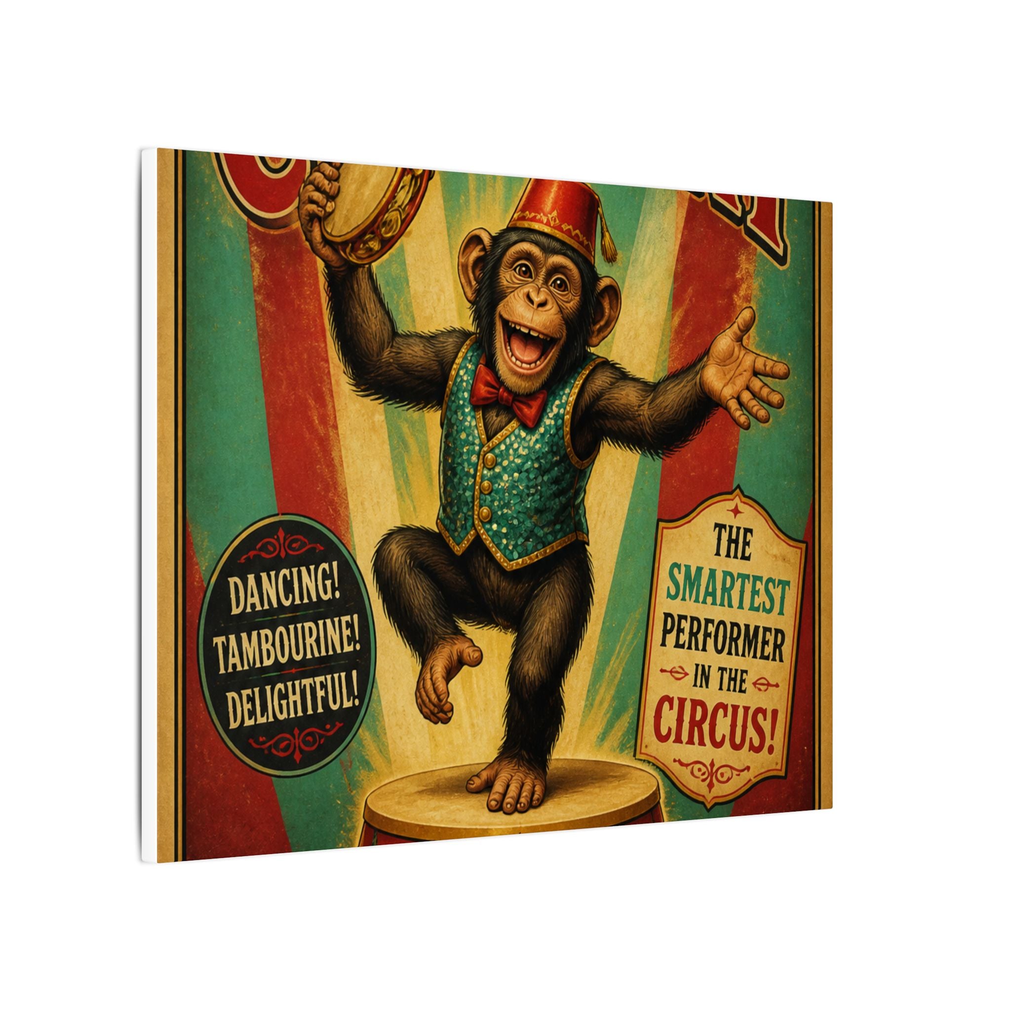 Dancing Monkey Wall Art Canvas 16×20 Vintage Circus Kitchen Decor Maximalist Print