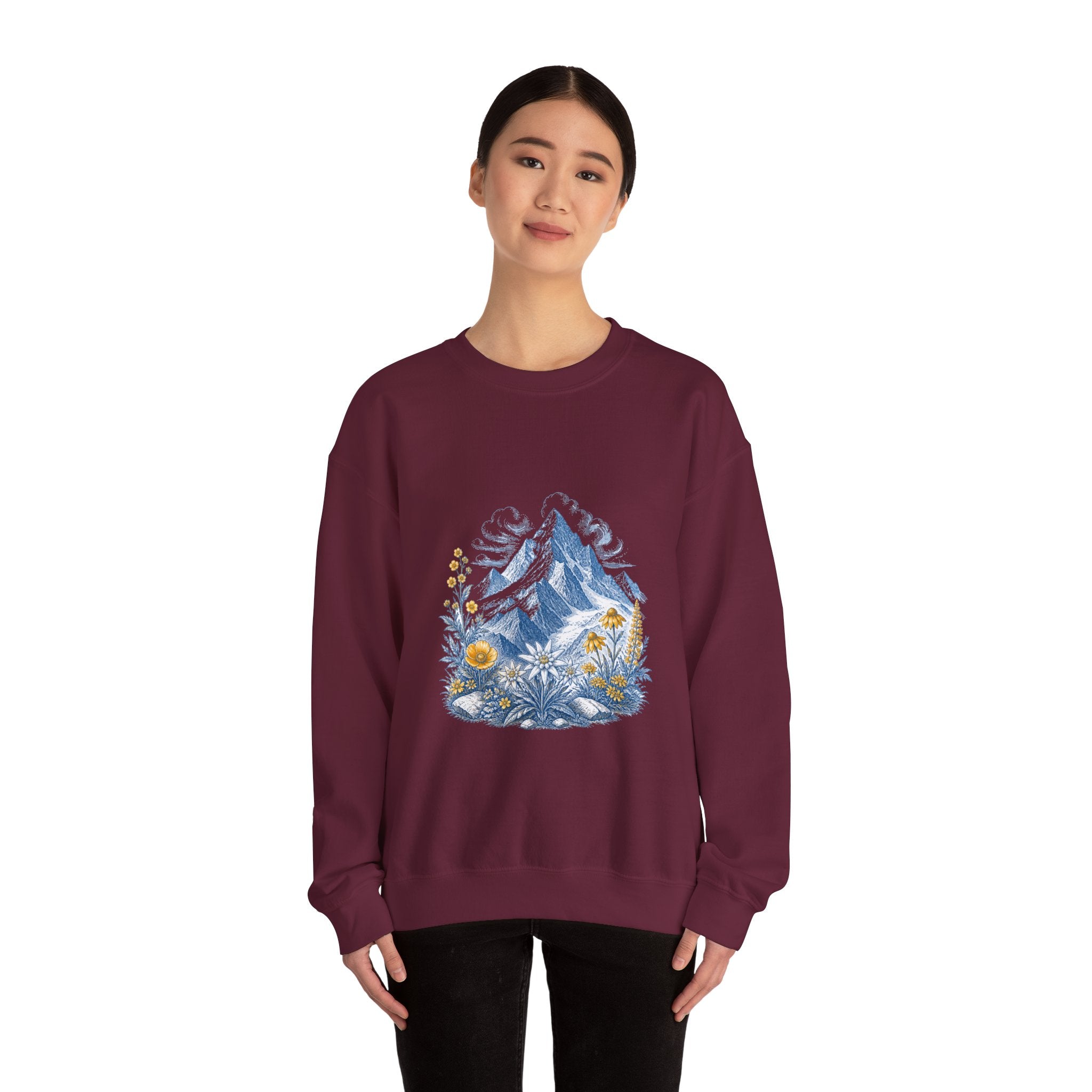 Matching Couple Sweatshirt - Mountain & Ocean Matching Couple Premium Fleece Sweatshirt Vintage Art His Hers Honeymoon Gift - Design A
