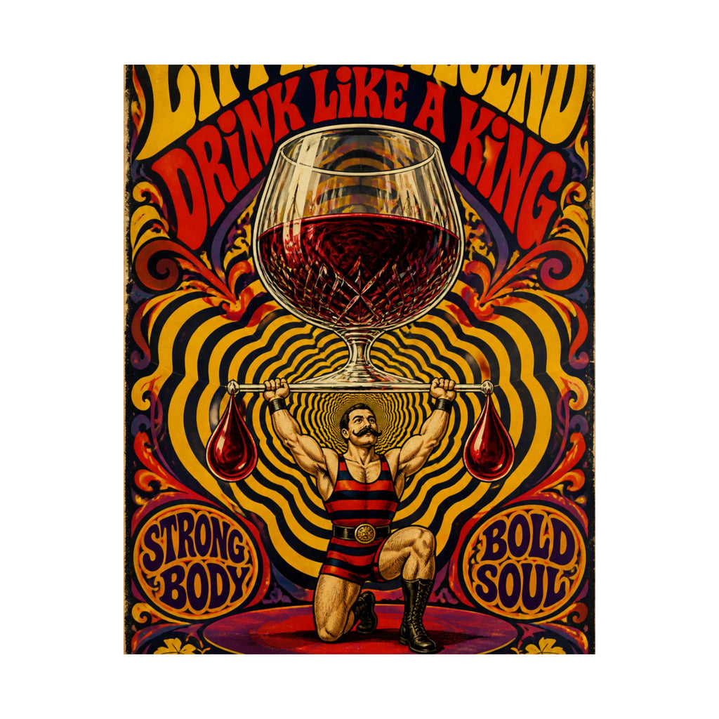 Wine Glass Strongman Wall Art Poster 18×24 Psychedelic Cafe Decor Maximalist Print