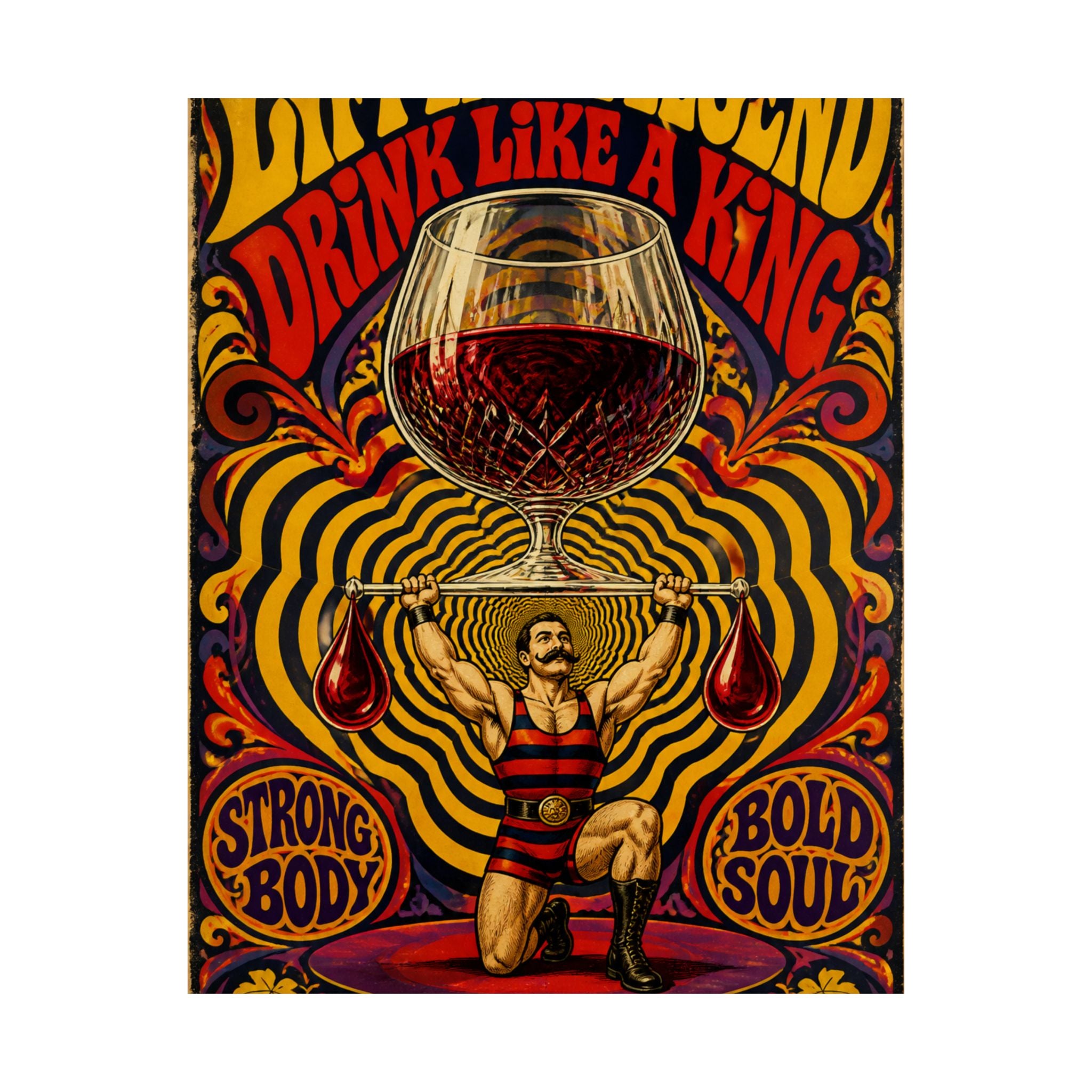 Wine Glass Strongman Wall Art Poster 18×24 Psychedelic Cafe Decor Maximalist Print