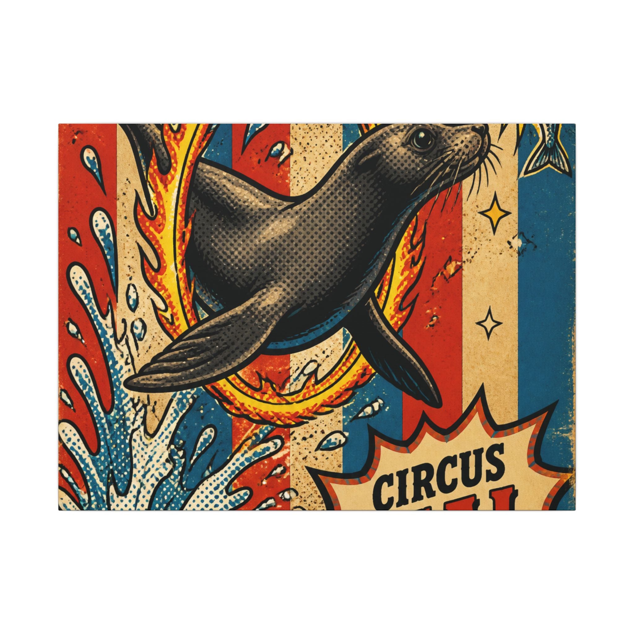 Seal Fire Hoop Wall Art Canvas 16×20 Pop Art Living Room Decor Maximalist Print