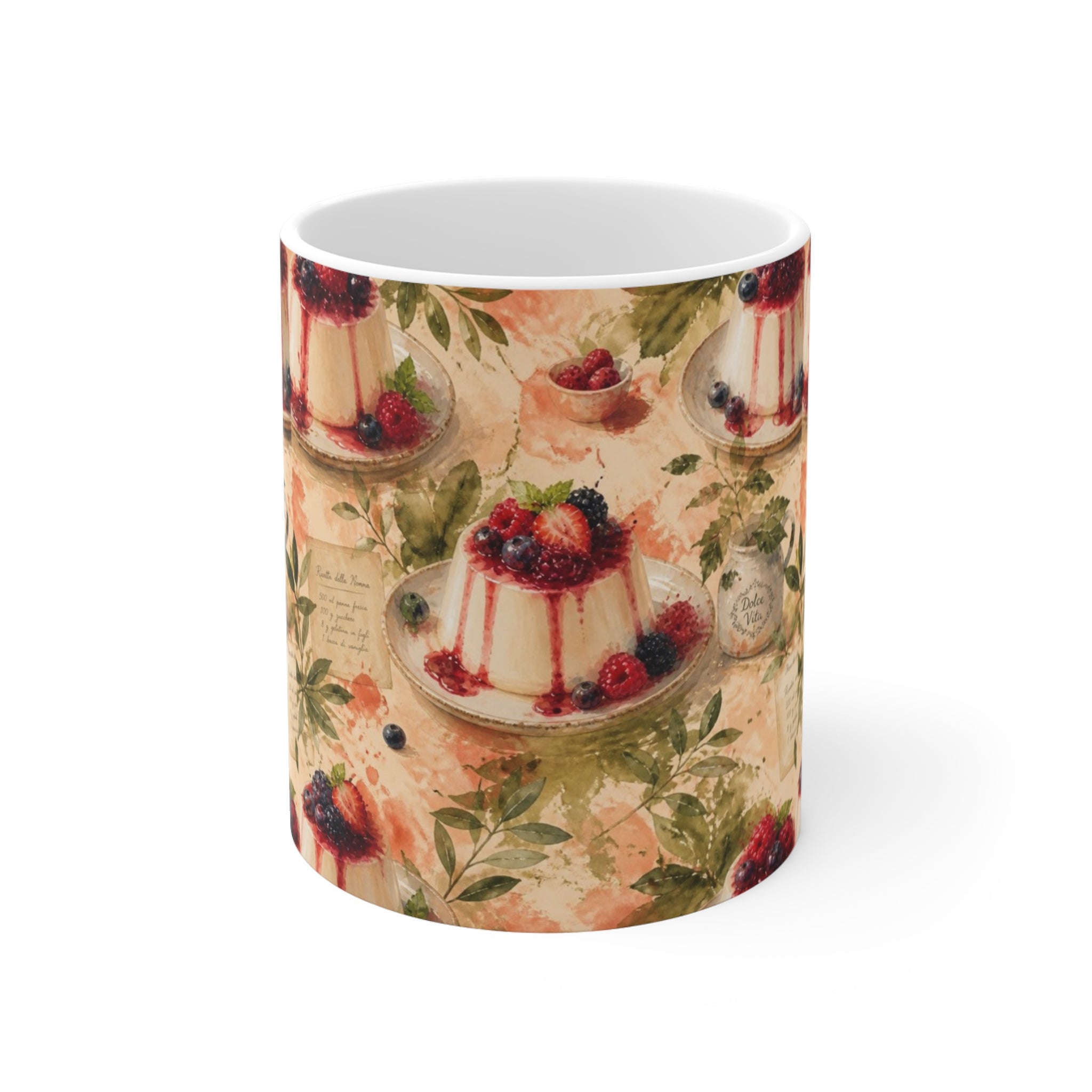 Panna Cotta 11oz Ceramic Mug Mediterranean Kitchen Watercolor Splash Design Italian Cottagecore Gift