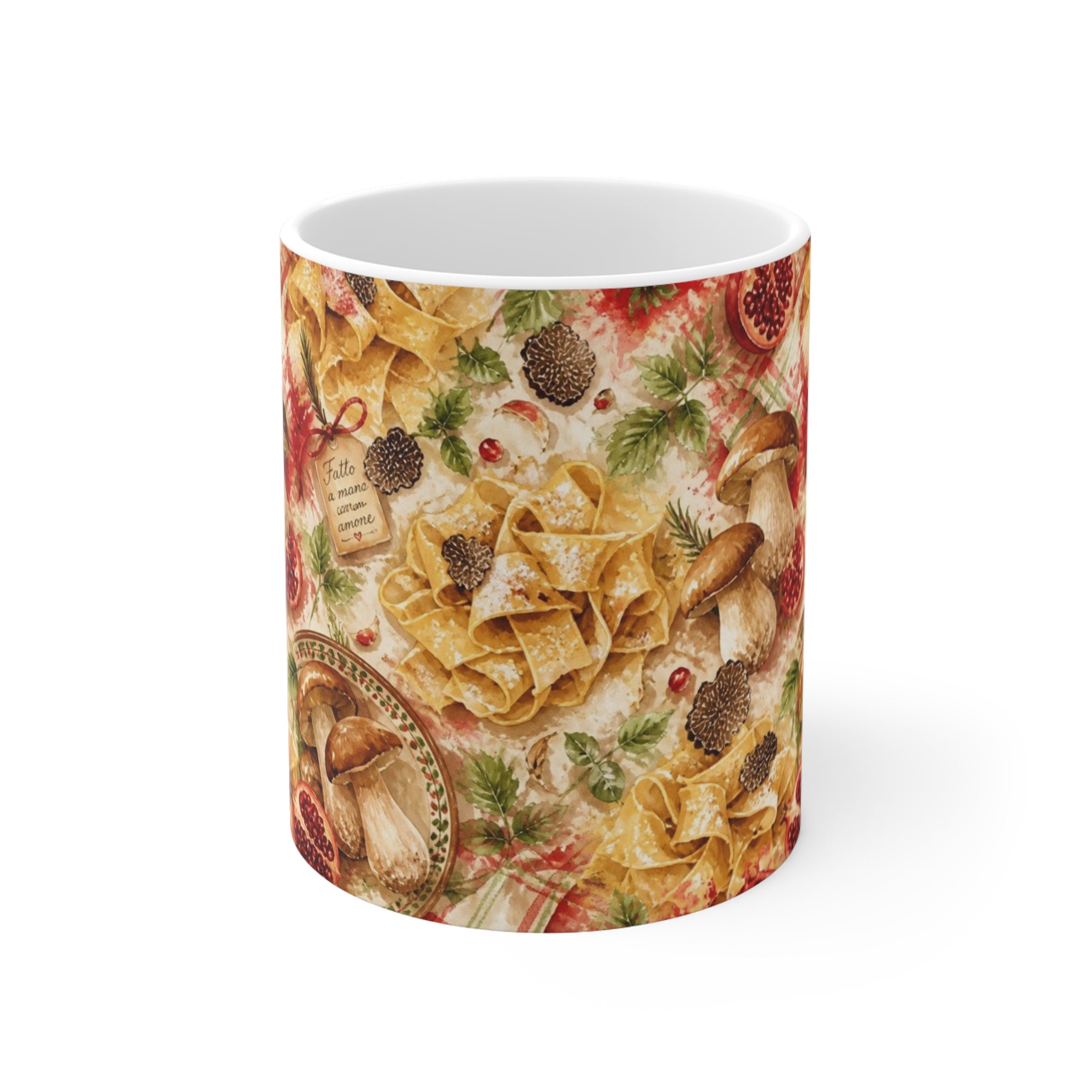 Pappardelle Ribbons 11oz Ceramic Mug Mediterranean Kitchen Watercolor Splash Design Italian Cottagecore Gift