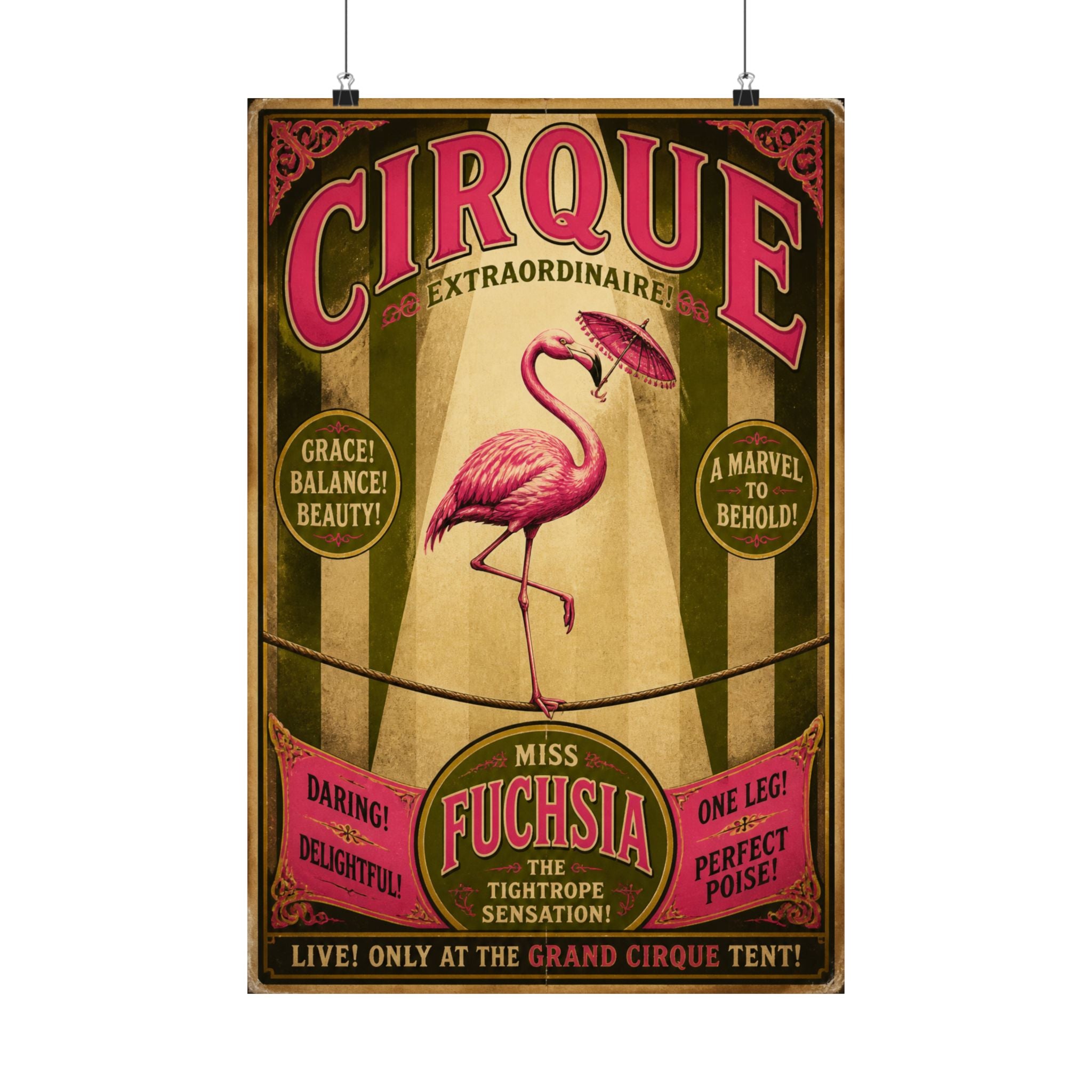 Flamingo Tightrope Wall Art Poster 18×24 Vintage Circus Kitchen Decor Maximalist Print