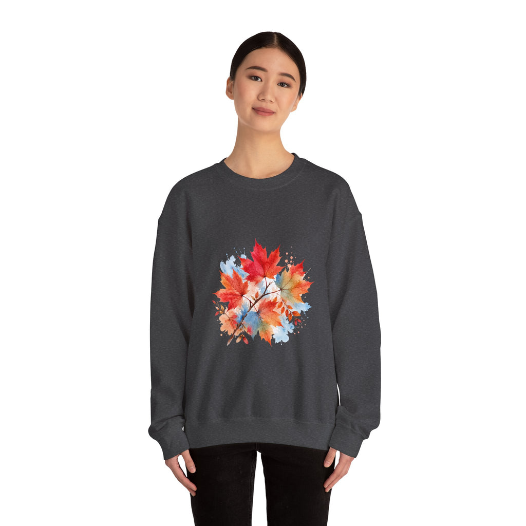 Matching Couple Sweatshirt - Cherry Blossom & Maple Leaf Matching Couple Premium Fleece Sweatshirt Watercolor Art His Hers Birthday Gift - Design B