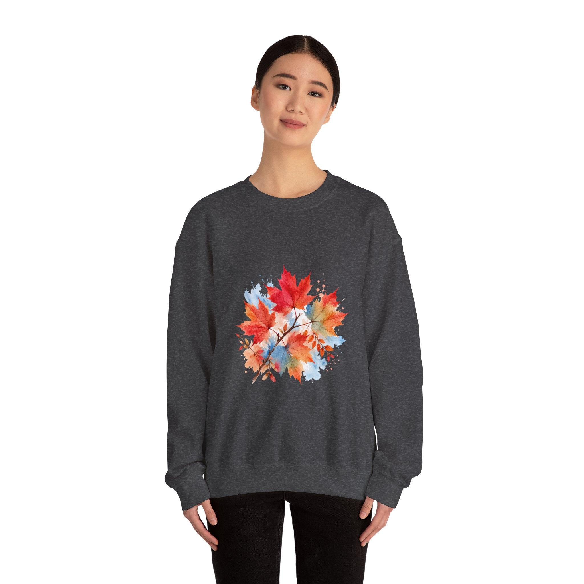 Matching Couple Sweatshirt - Cherry Blossom & Maple Leaf Matching Couple Premium Fleece Sweatshirt Watercolor Art His Hers Birthday Gift - Design B