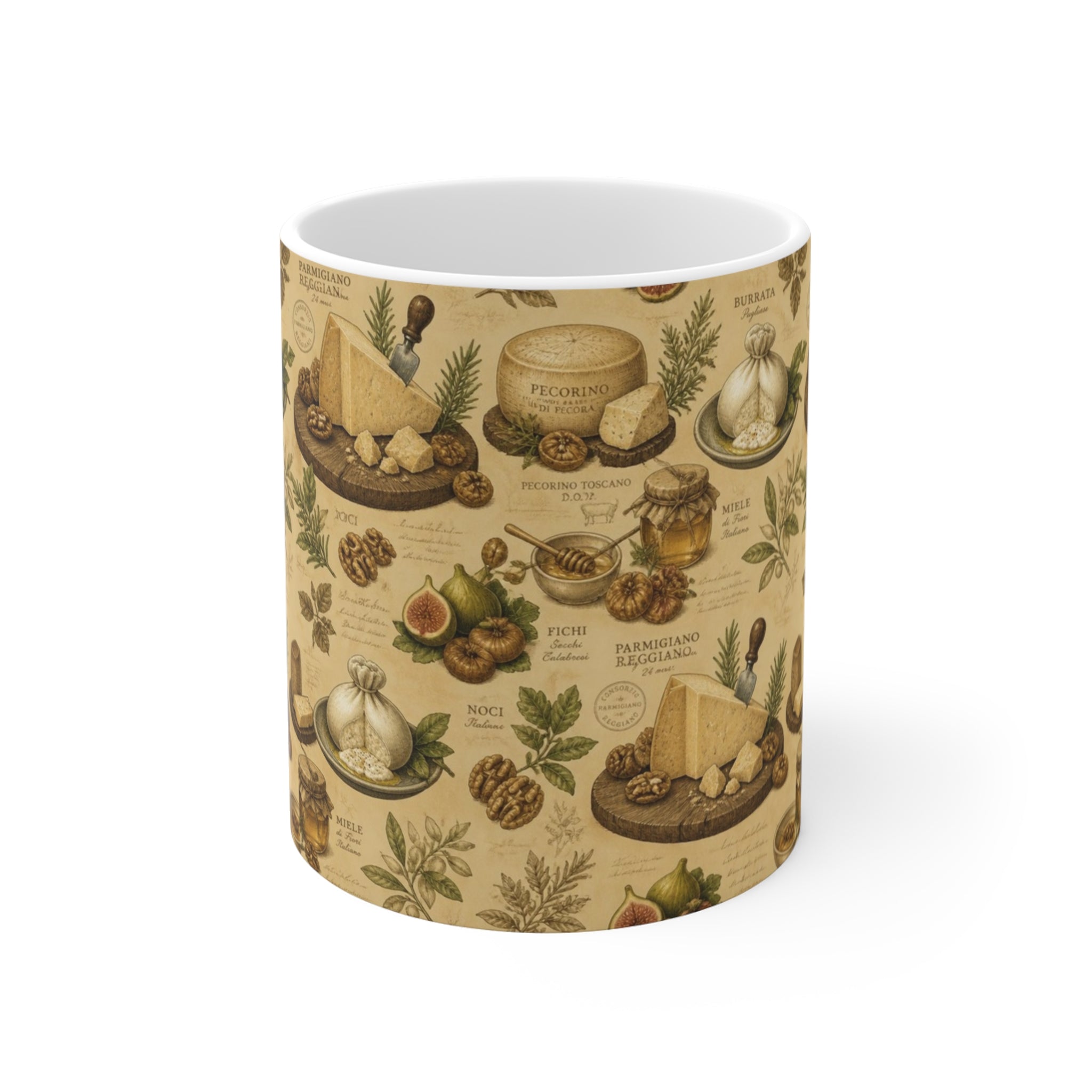 Italian Cheese Board 11oz Ceramic Mug Mediterranean Kitchen Botanical Design Italian Cottagecore Gift