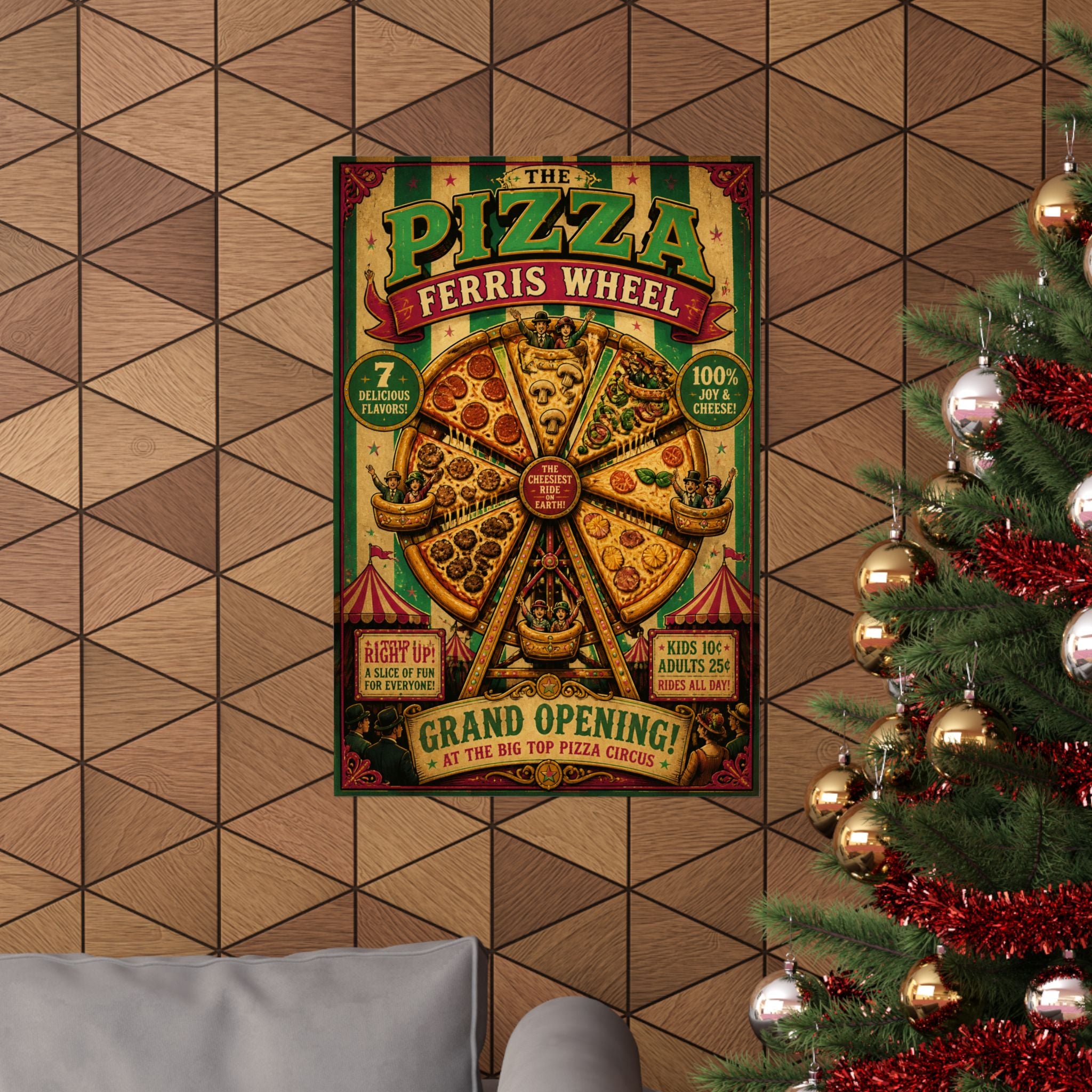 Pizza Ferris Wheel Wall Art Poster 18×24 Vintage Circus Kitchen Decor Maximalist Print