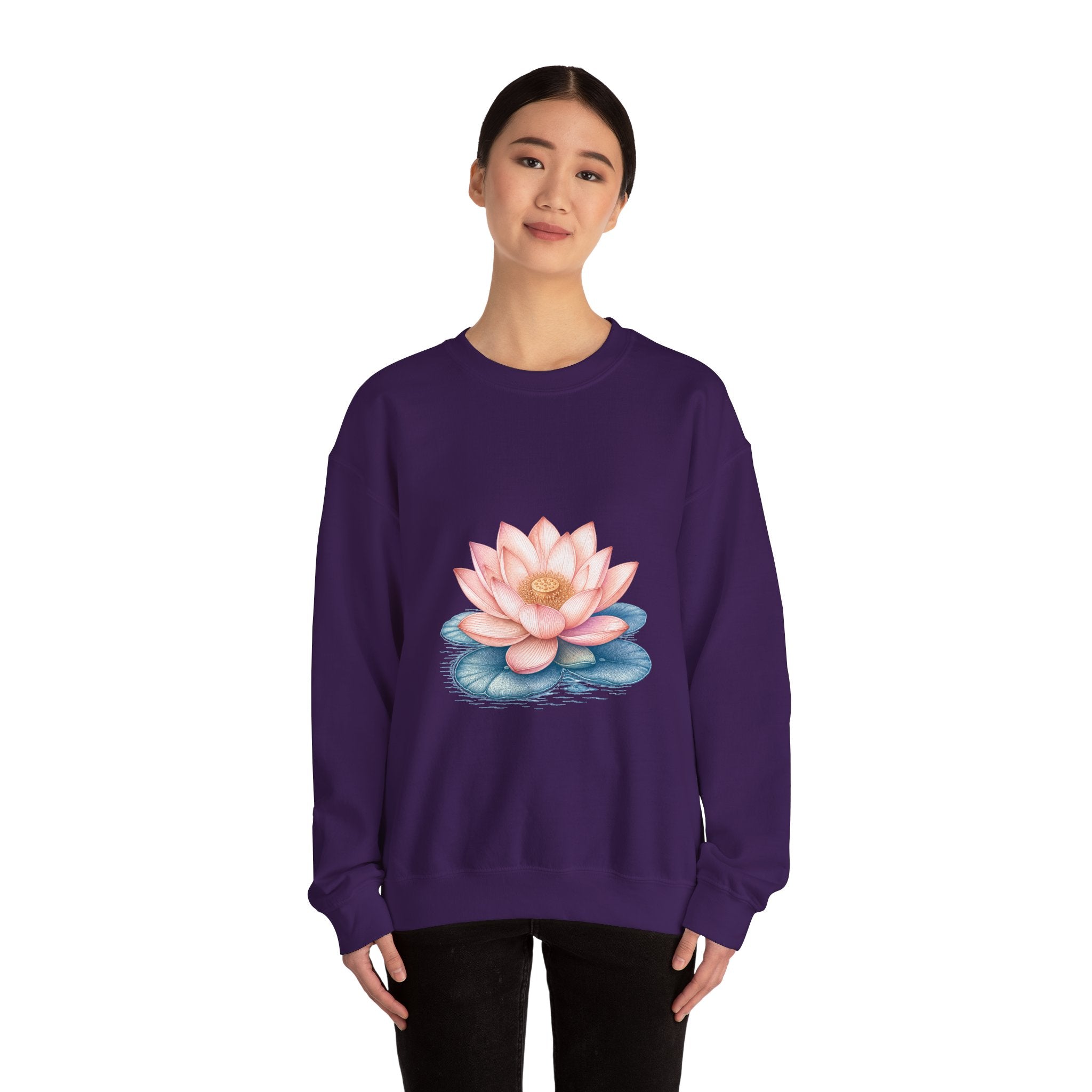 Matching Couple Sweatshirt - Open & Closed Lotus Matching Couple Premium Fleece Sweatshirt Vintage Art His Hers Honeymoon Gift - Design A
