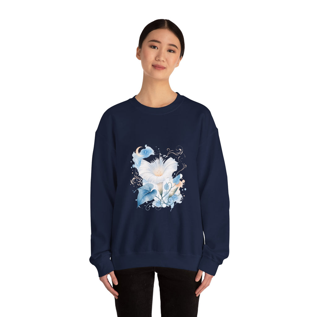 Matching Couple Sweatshirt - Sunflower & Moonflower Matching Couple Crewneck Sweatshirt Watercolor Art His Hers Engagement Gift - Design B