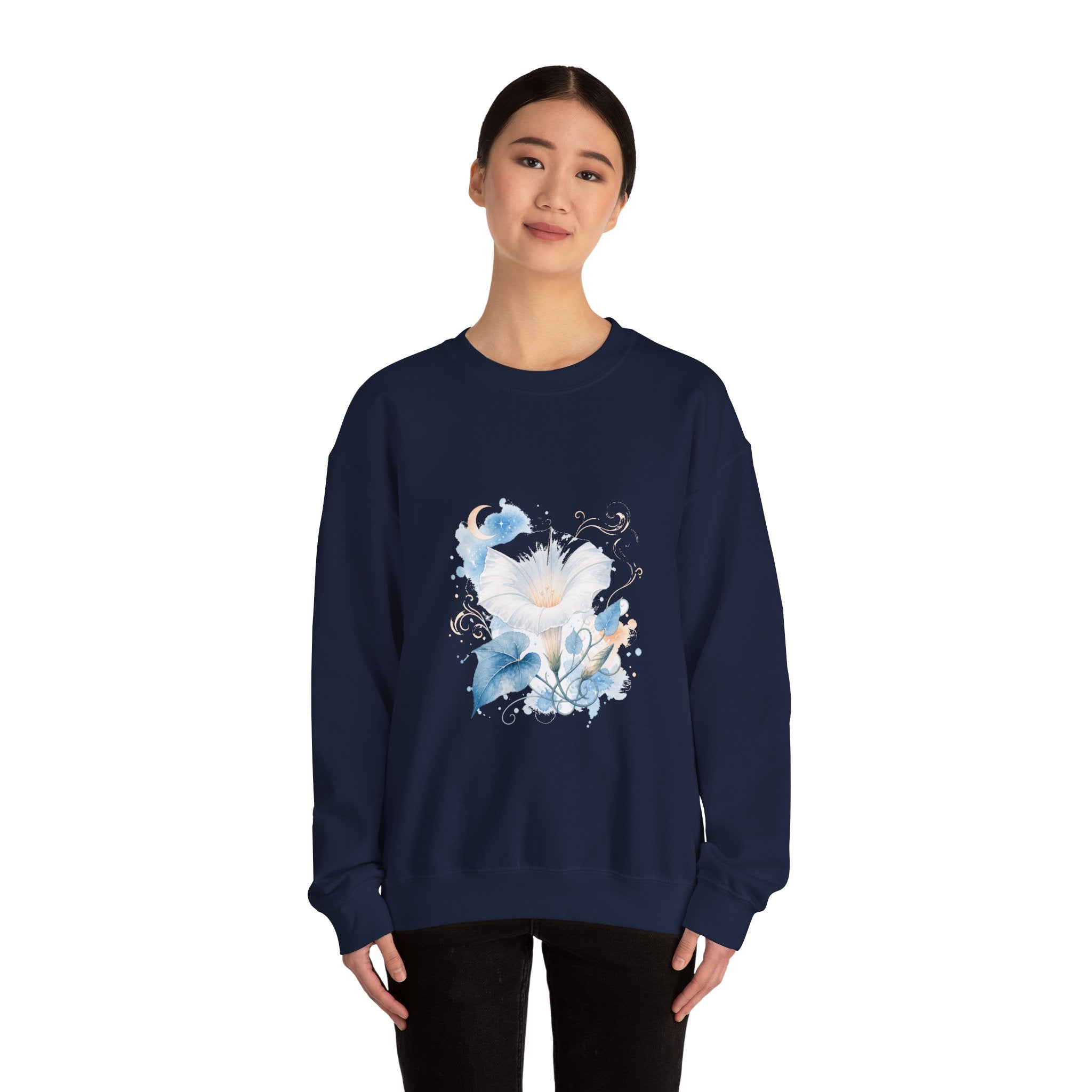 Matching Couple Sweatshirt - Sunflower & Moonflower Matching Couple Crewneck Sweatshirt Watercolor Art His Hers Engagement Gift - Design B