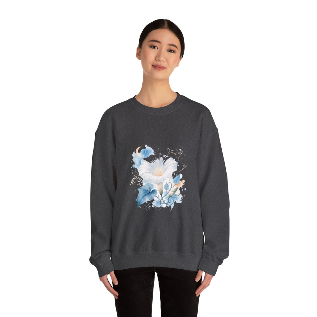 Matching Couple Sweatshirt - Sunflower & Moonflower Matching Couple Crewneck Sweatshirt Watercolor Art His Hers Engagement Gift - Design B