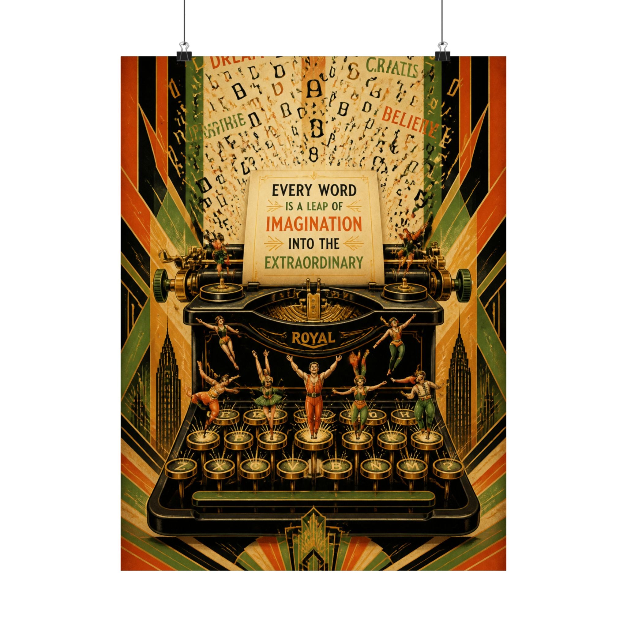 Typewriter Flying Letters Wall Art Poster 18×24 Art Deco Entryway Decor Maximalist Print