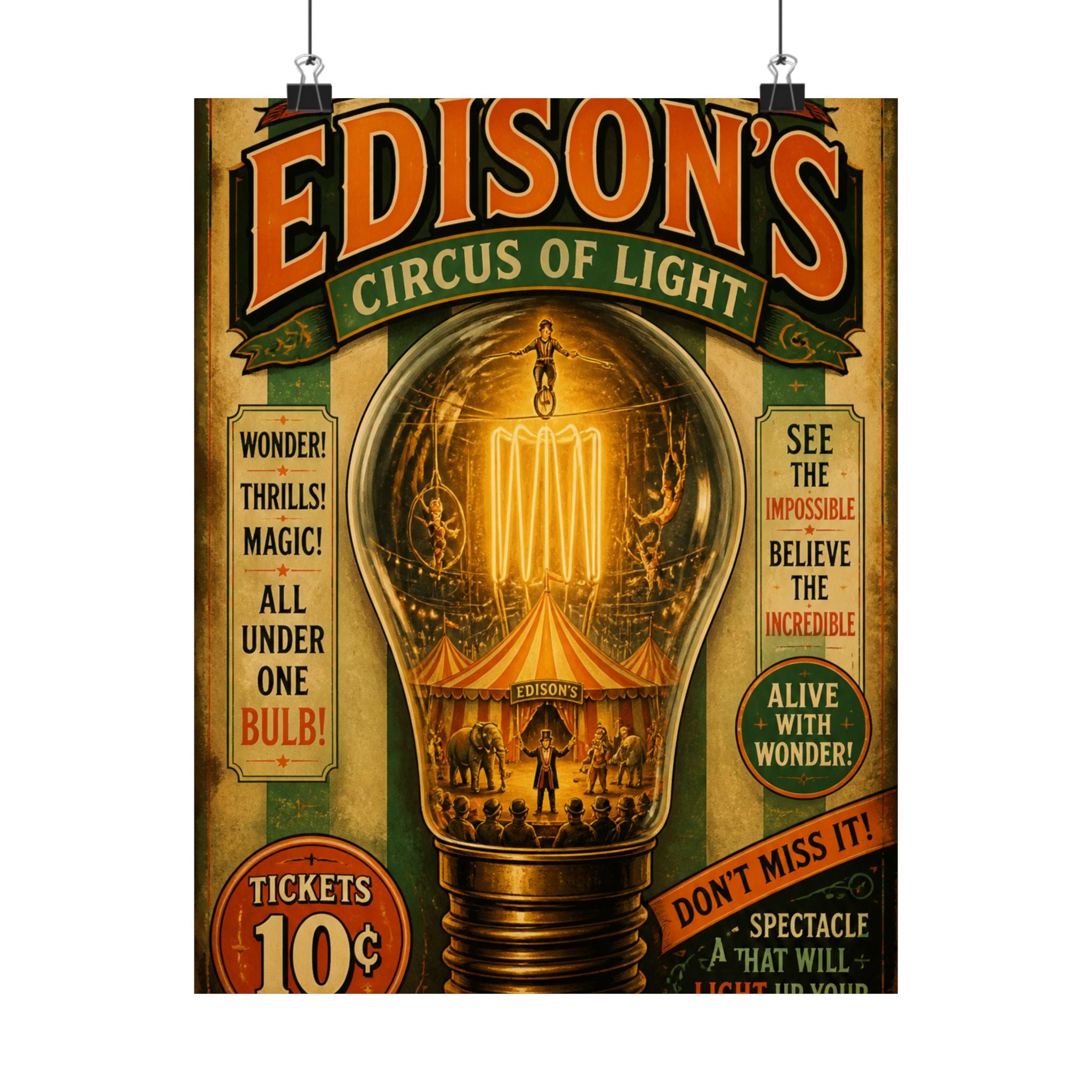Light Bulb Circus Wall Art Poster 18×24 Vintage Circus Kitchen Decor Maximalist Print