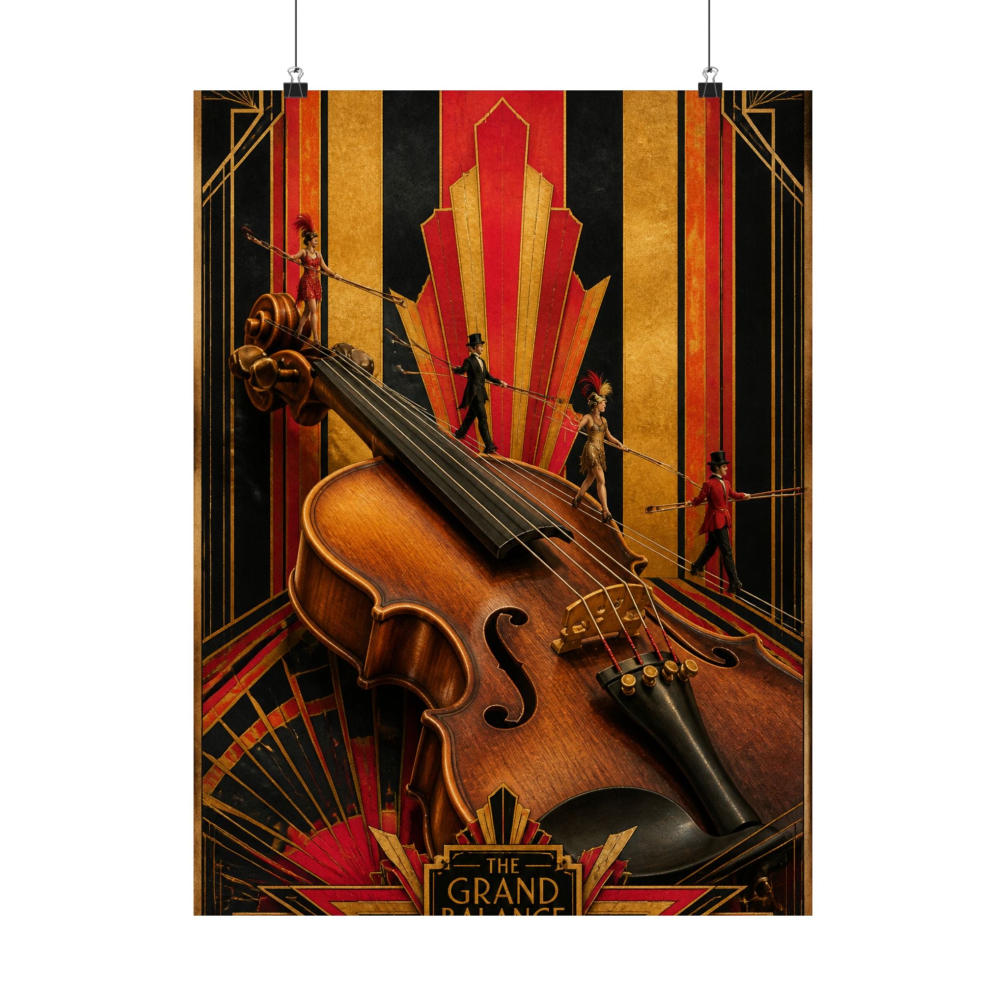 Violin Tightrope Bridge Wall Art Poster 18×24 Art Deco Entryway Decor Maximalist Print