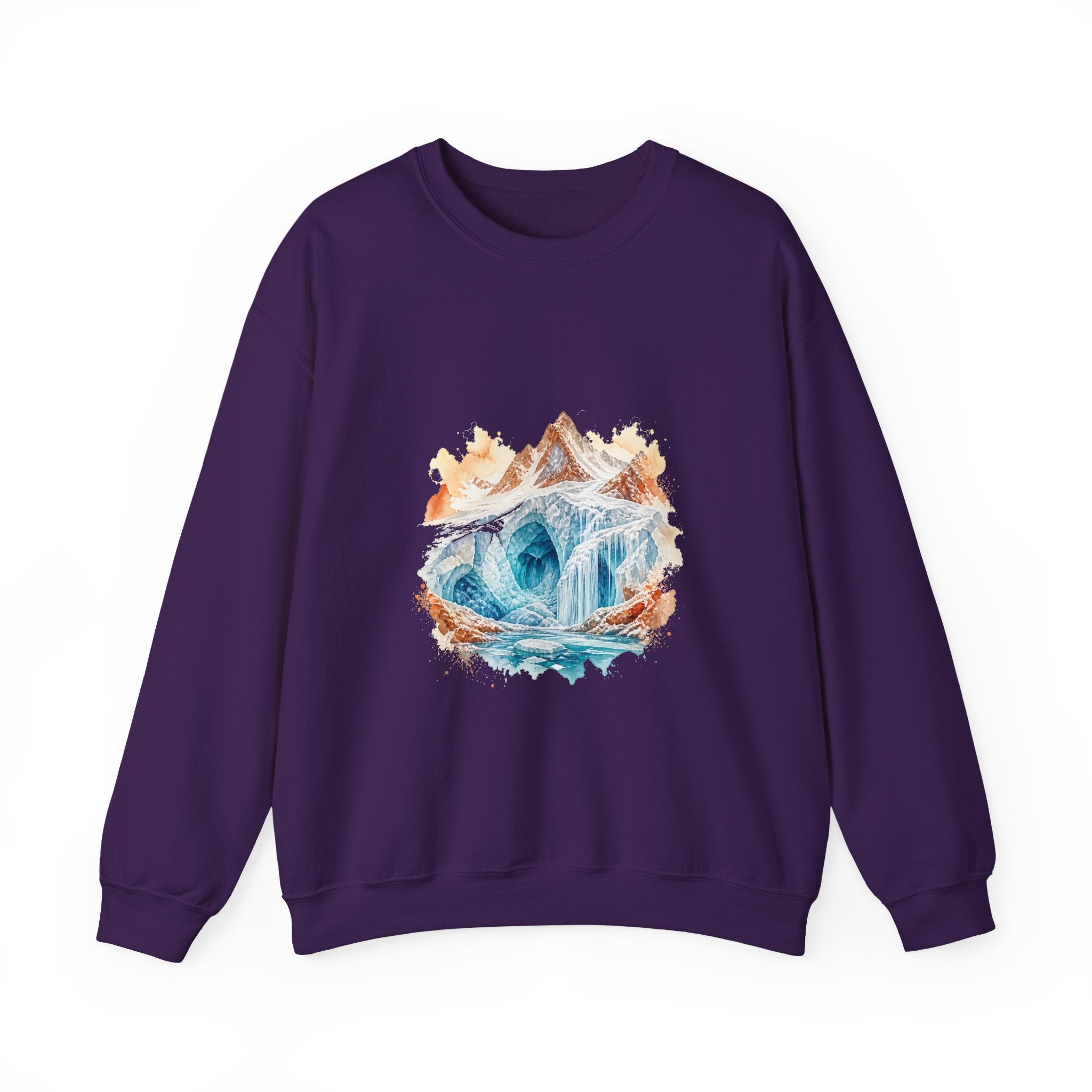 Matching Couple Sweatshirt - Volcano & Glacier Matching Couple Crewneck Sweatshirt Watercolor Art His Hers Engagement Gift - Design B