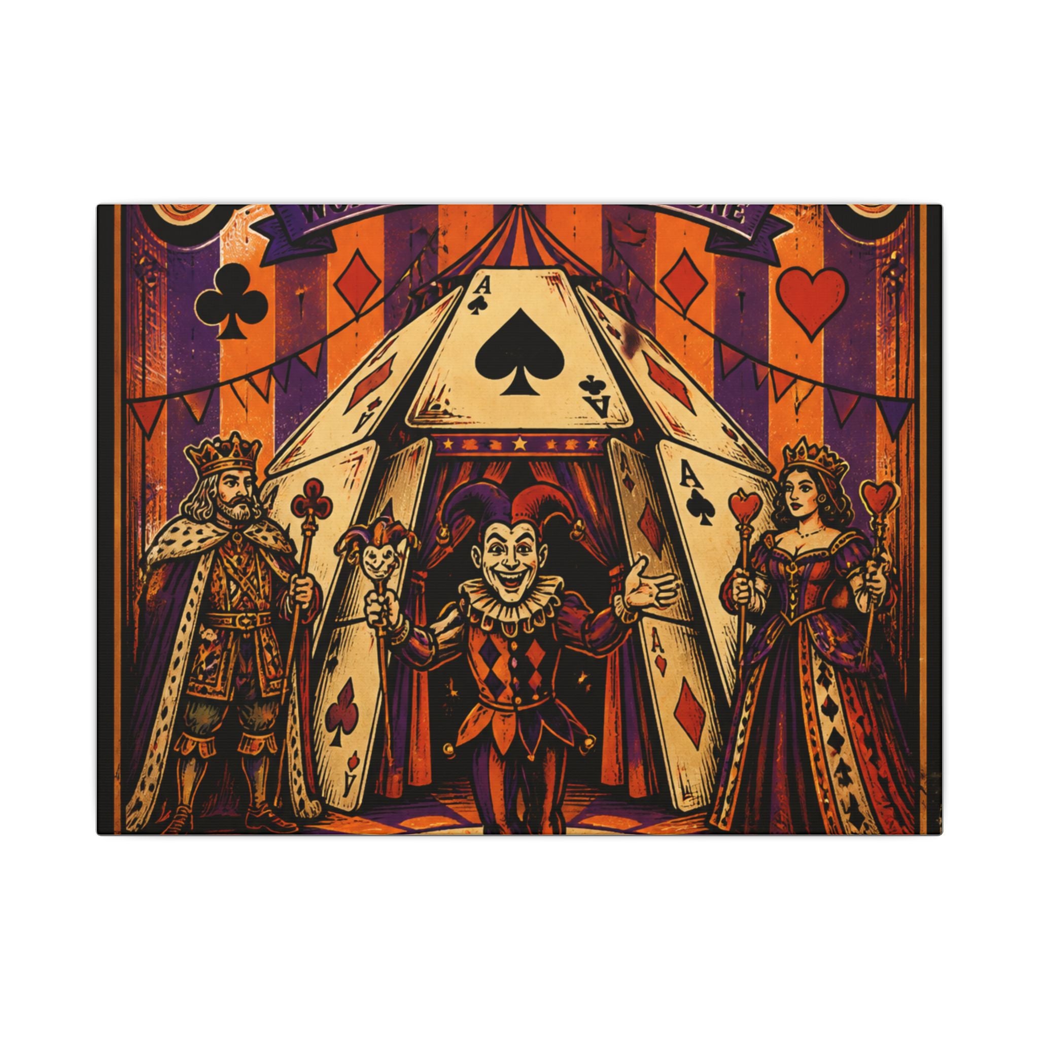 Playing Cards Tent Wall Art Canvas 24×36 Vintage Circus Bedroom Decor Maximalist Print