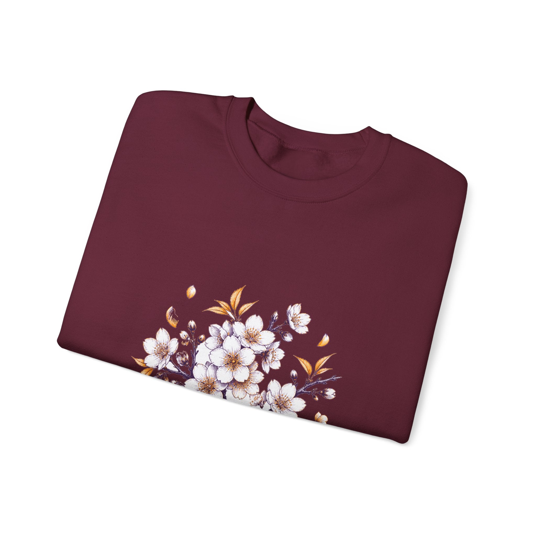 Matching Couple Sweatshirt - Cherry Blossom & Maple Leaf Matching Couple Comfort Colors Crew Hand-Drawn Art His Hers Anniversary Gift - Design A