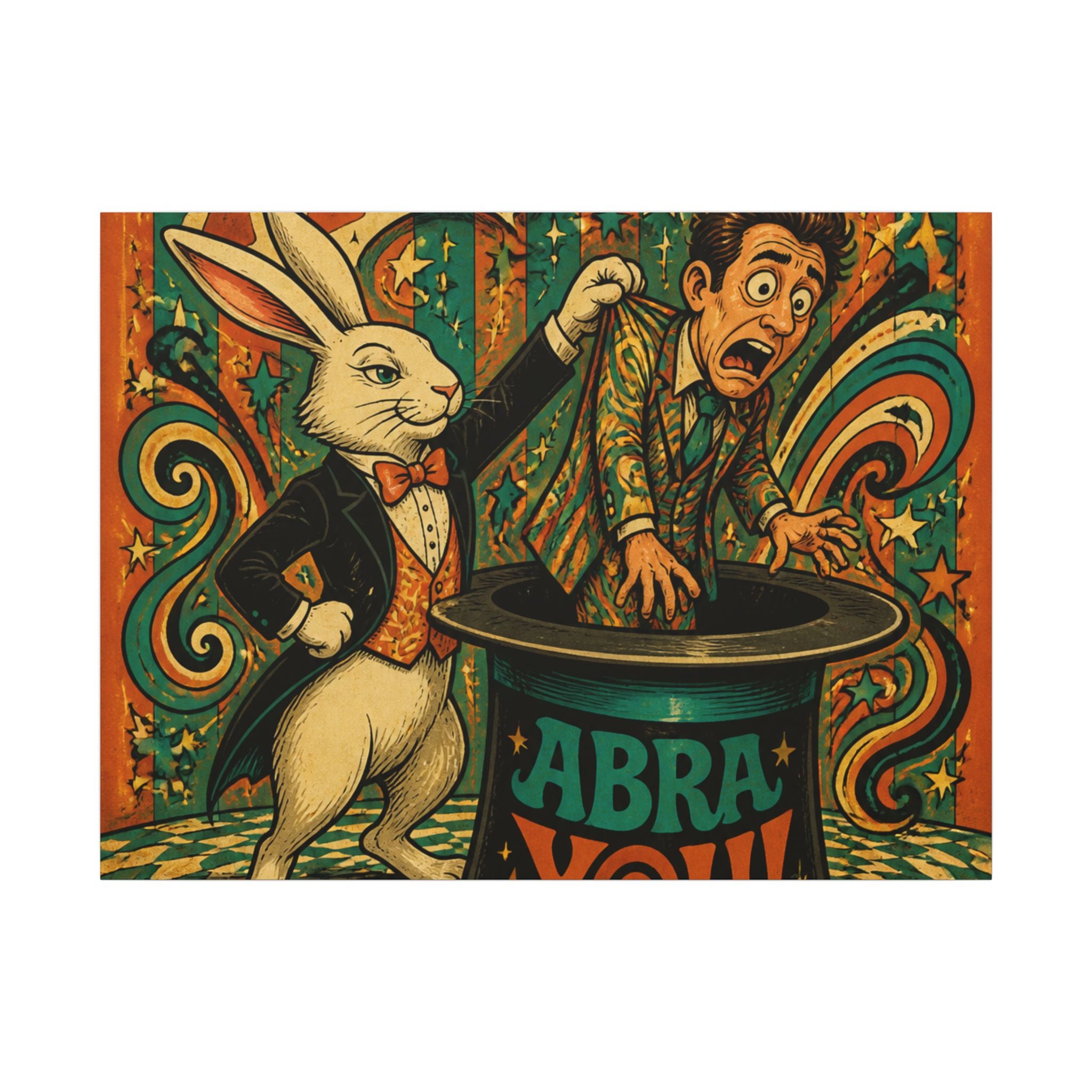 Magic Hat Rabbit Wall Art Canvas 16×20 Psychedelic Cafe Decor Maximalist Print