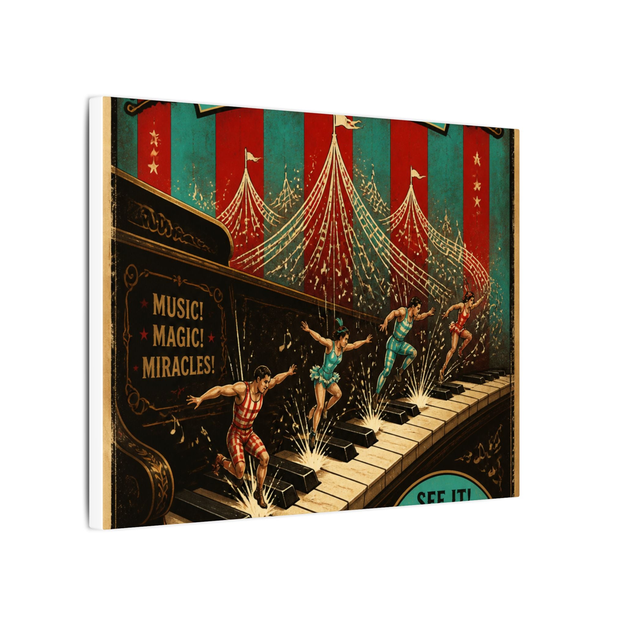 Grand Piano Acrobats Wall Art Canvas 16×20 Vintage Circus Kitchen Decor Maximalist Print