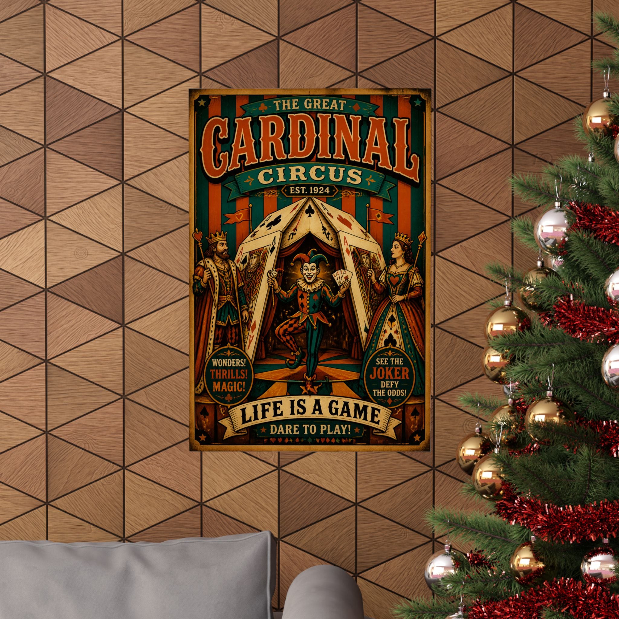 Playing Cards Tent Wall Art Poster 18×24 Vintage Circus Kitchen Decor Maximalist Print