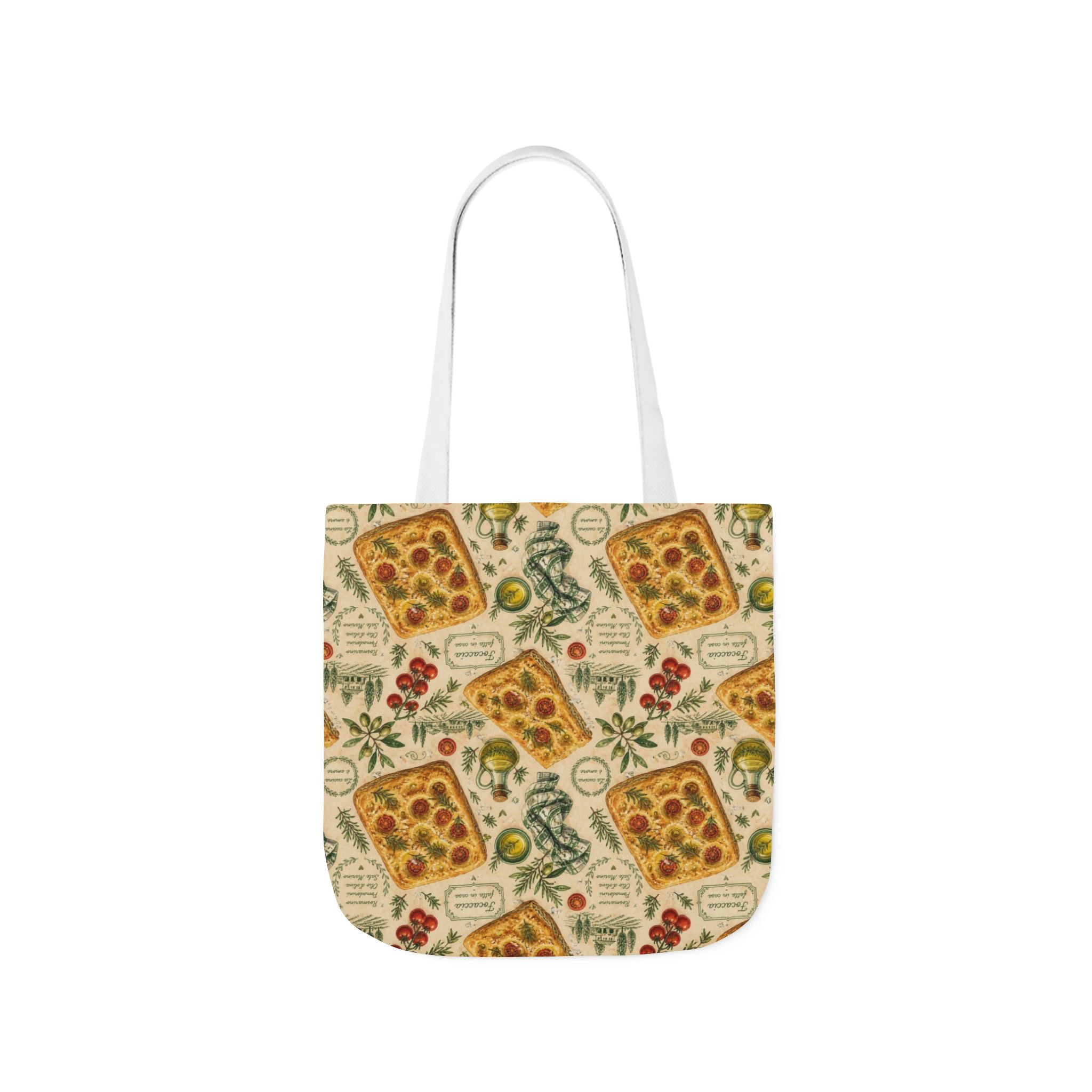 Focaccia Bread Canvas Tote Bag Mediterranean Kitchen Watercolor Design Italian Cottagecore Gift