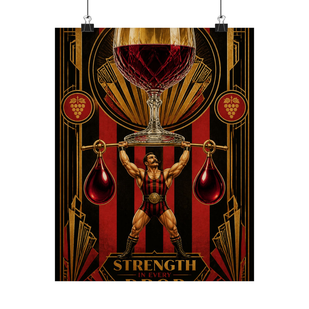 Wine Glass Strongman Wall Art Poster 18×24 Art Deco Entryway Decor Maximalist Print