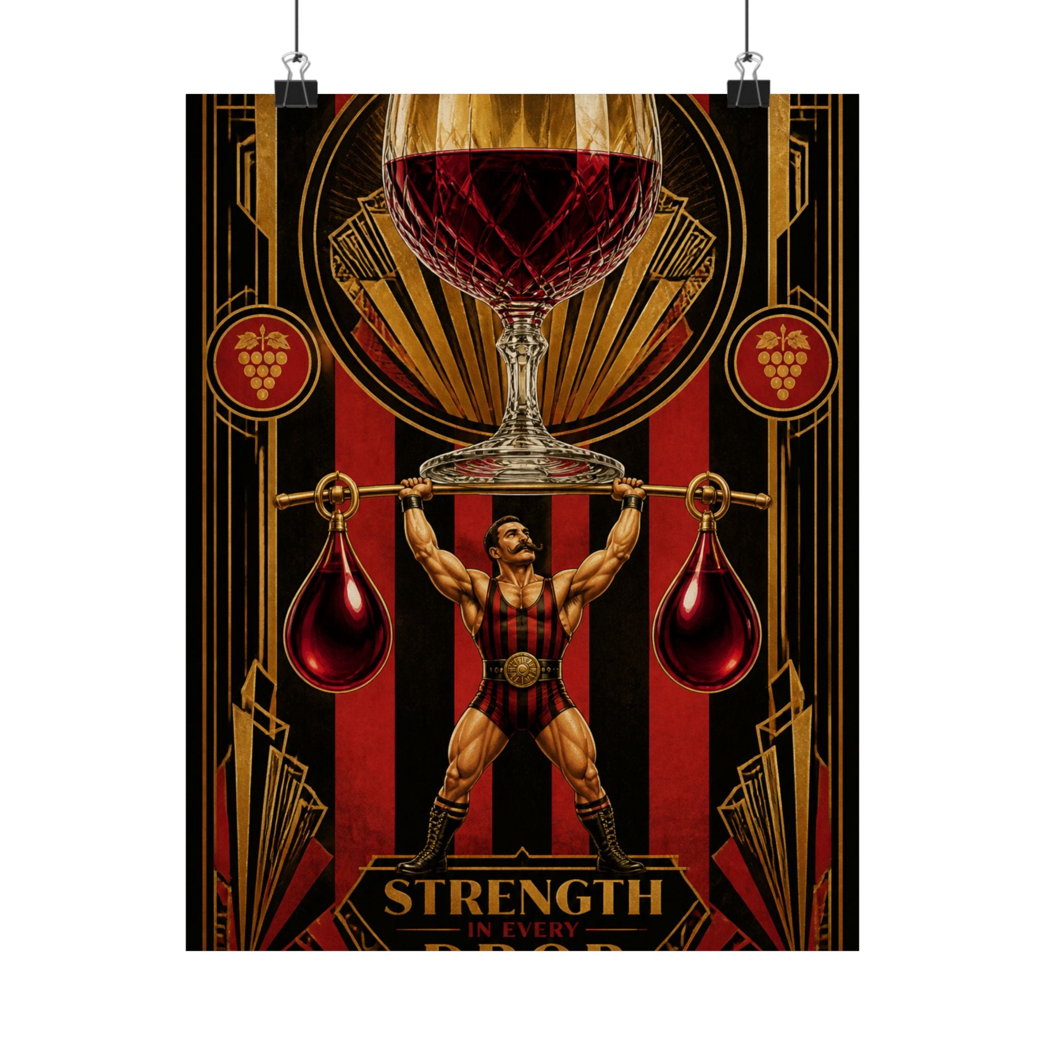 Wine Glass Strongman Wall Art Poster 18×24 Art Deco Entryway Decor Maximalist Print