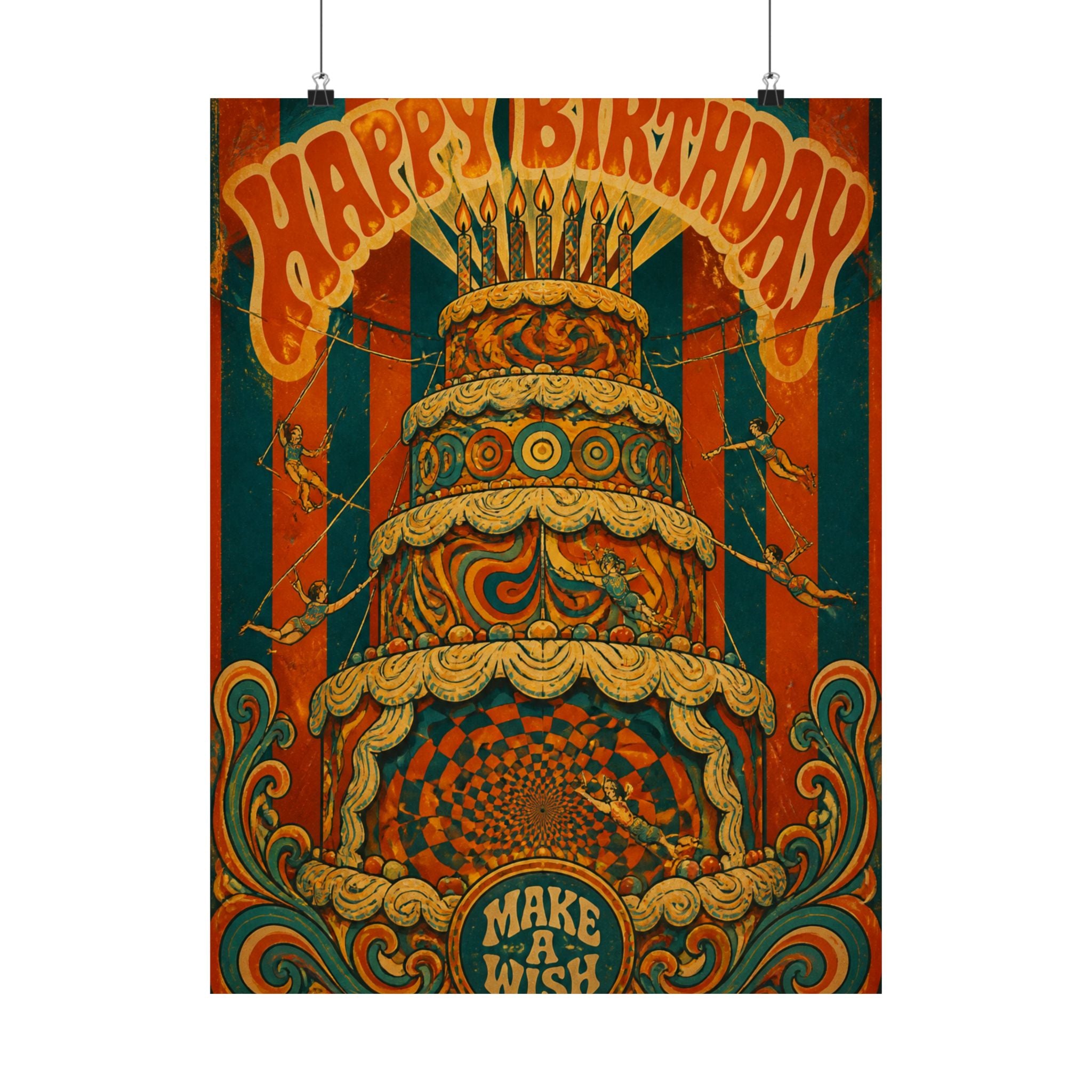 Birthday Cake Trapeze Wall Art Poster 18×24 Psychedelic Cafe Decor Maximalist Print