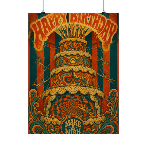 Birthday Cake Trapeze Wall Art Poster 18×24 Psychedelic Cafe Decor Maximalist Print
