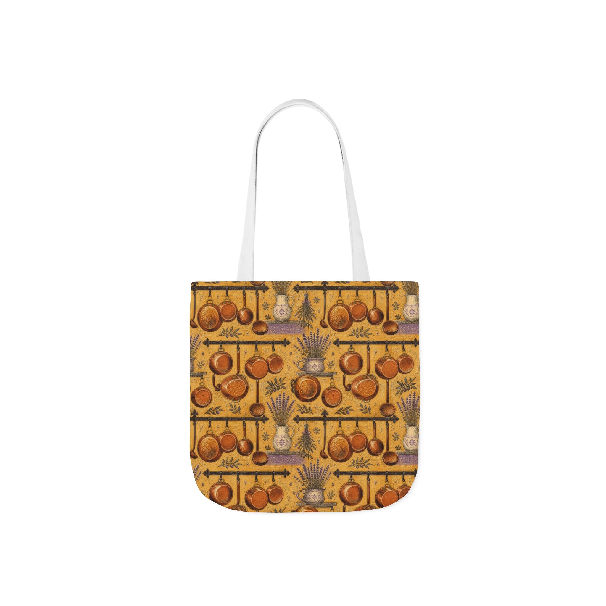 Copper Cookware Canvas Tote Bag Mediterranean Kitchen Linocut Design Italian Cottagecore Gift