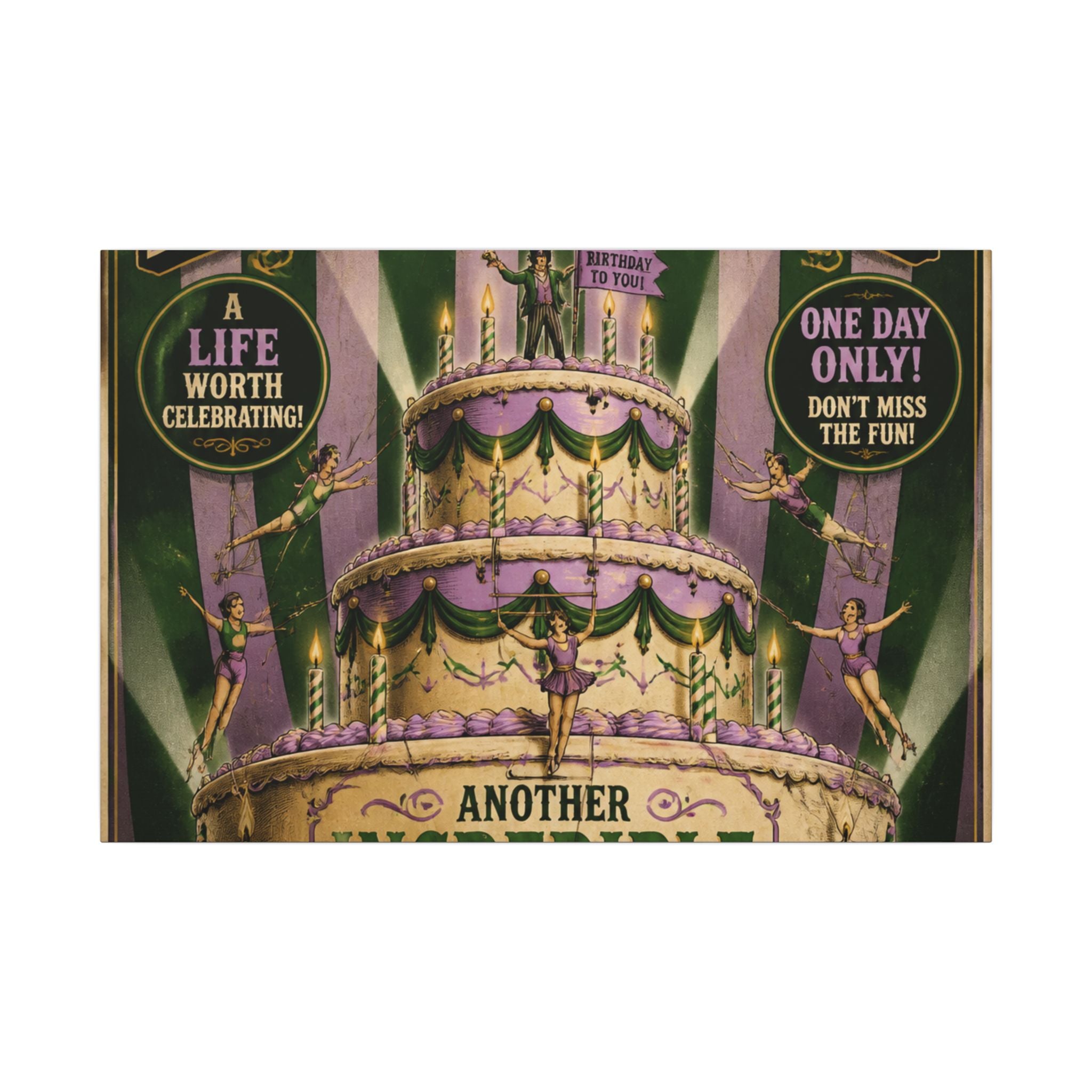 Birthday Cake Trapeze Wall Art Canvas 24×36 Vintage Circus Bedroom Decor Maximalist Print