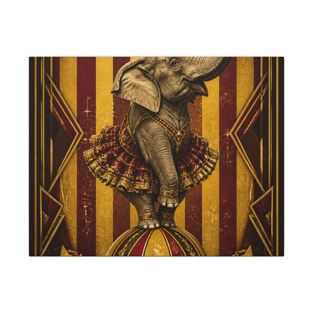 Elephant on Ball Wall Art Canvas 16×20 Art Deco Entryway Decor Maximalist Print