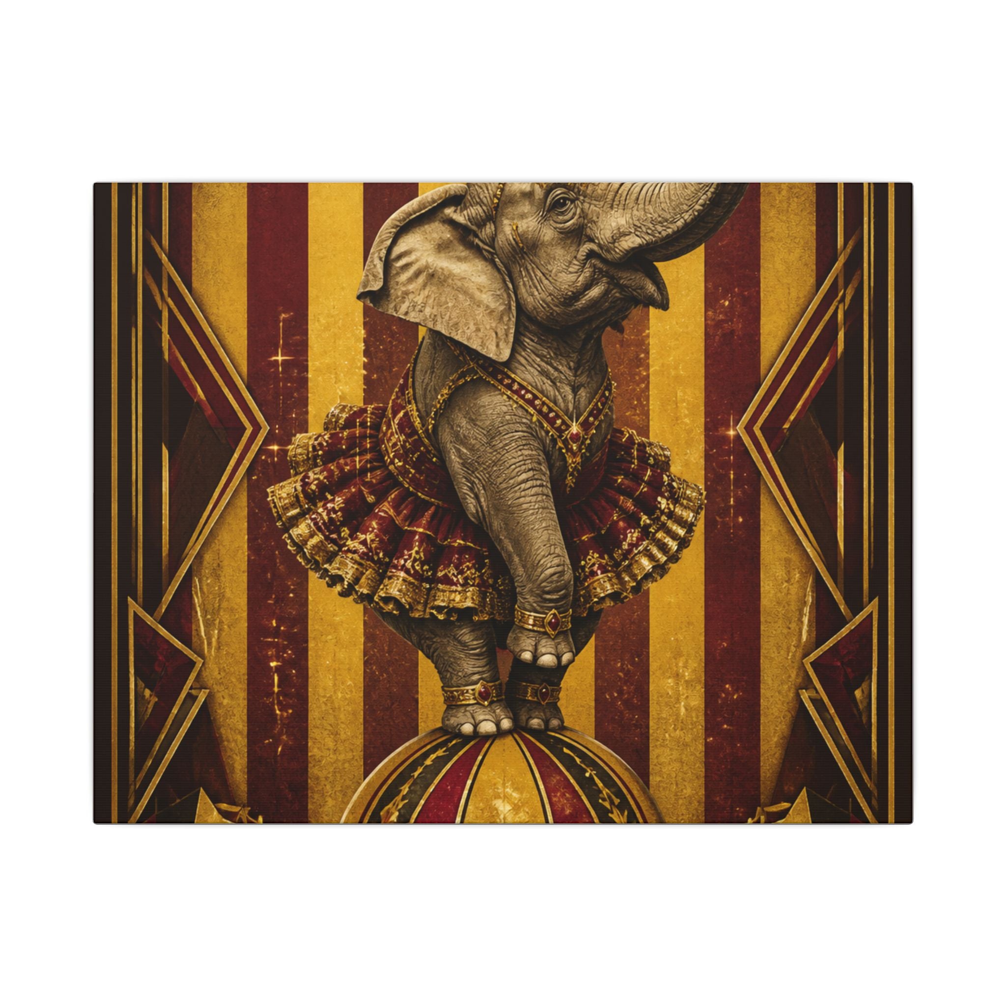 Elephant on Ball Wall Art Canvas 16×20 Art Deco Entryway Decor Maximalist Print