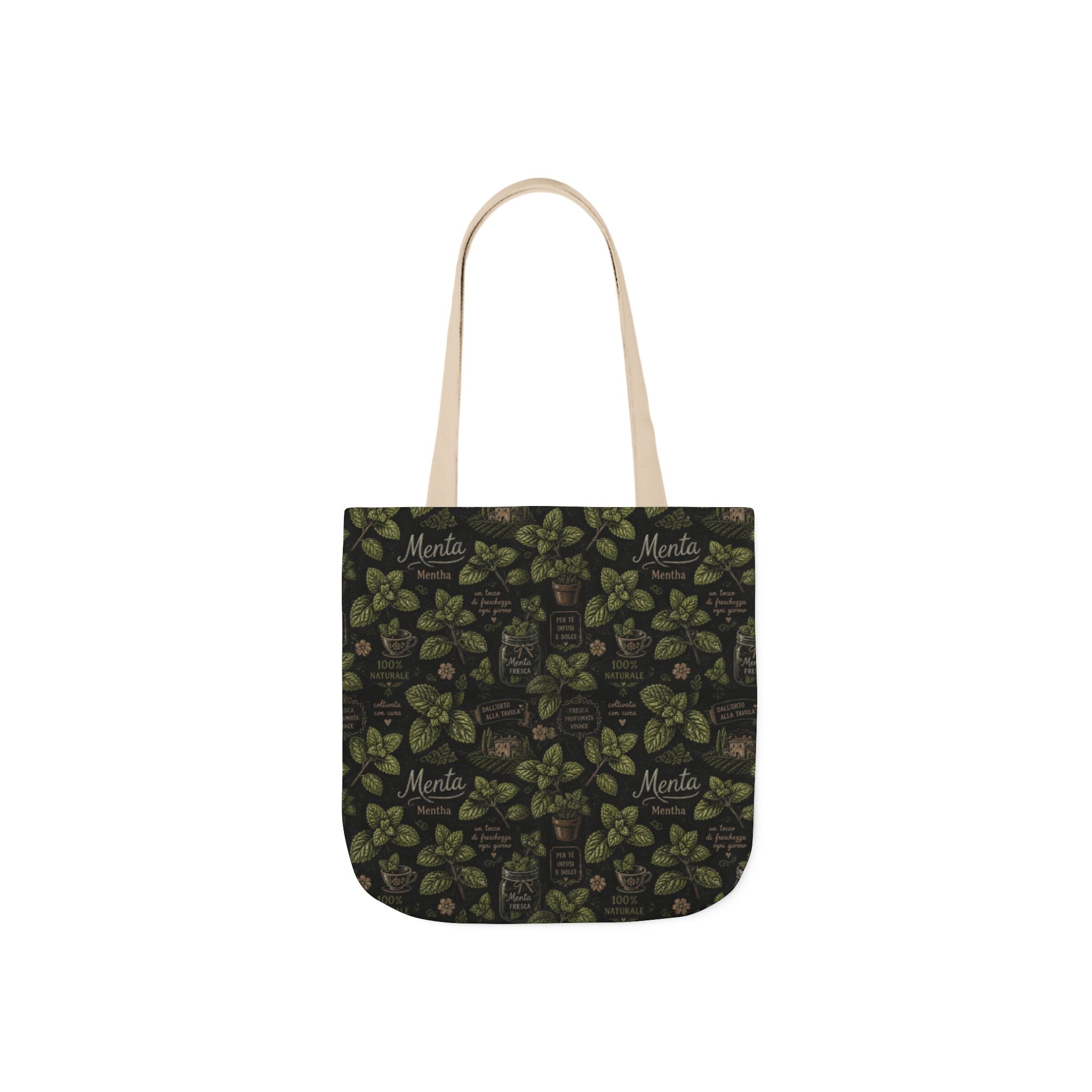 Fresh Mint Leaves Canvas Tote Bag Mediterranean Kitchen Chalk Art Design Italian Cottagecore Gift