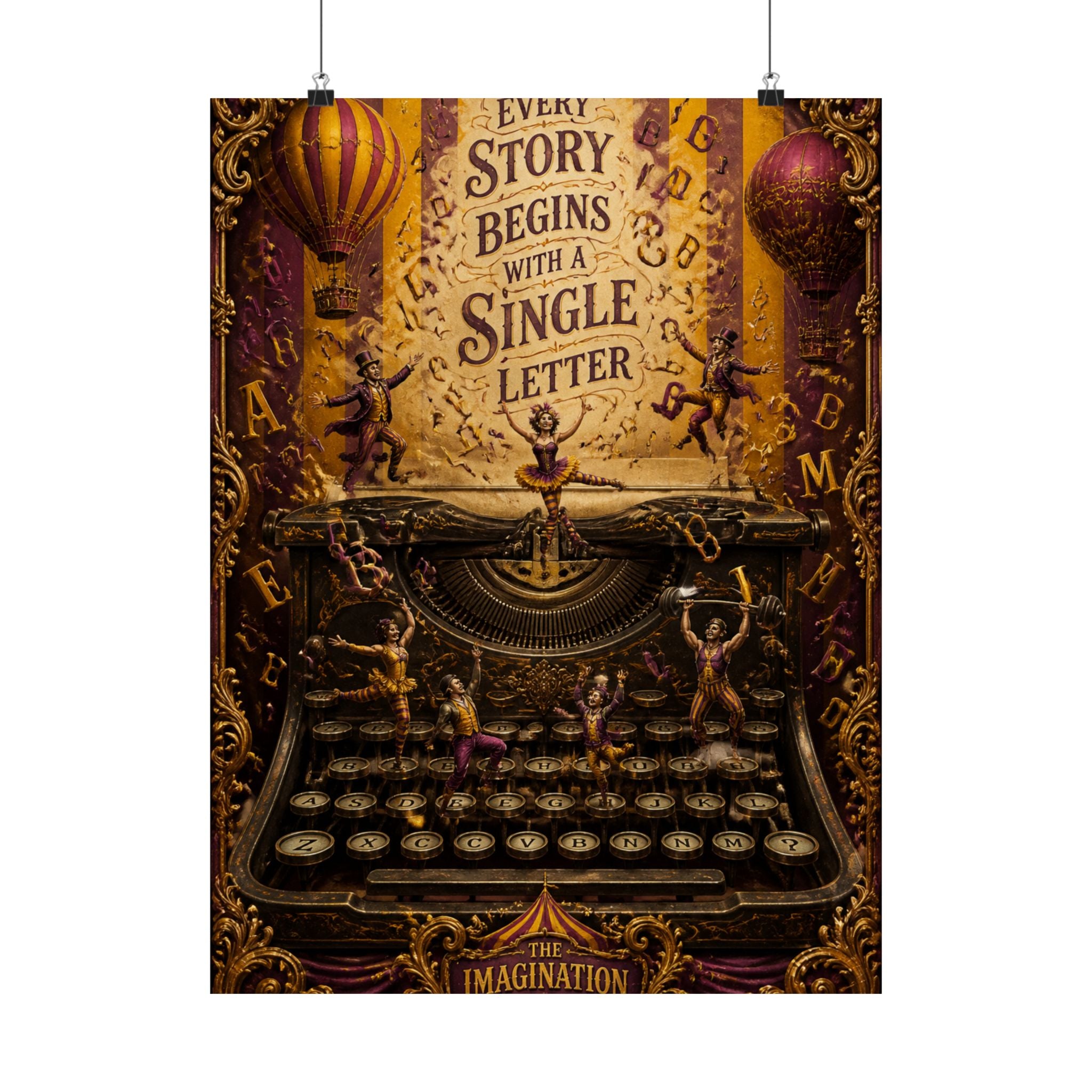 Typewriter Flying Letters Wall Art Poster 24×36 Baroque Studio Decor Maximalist Print