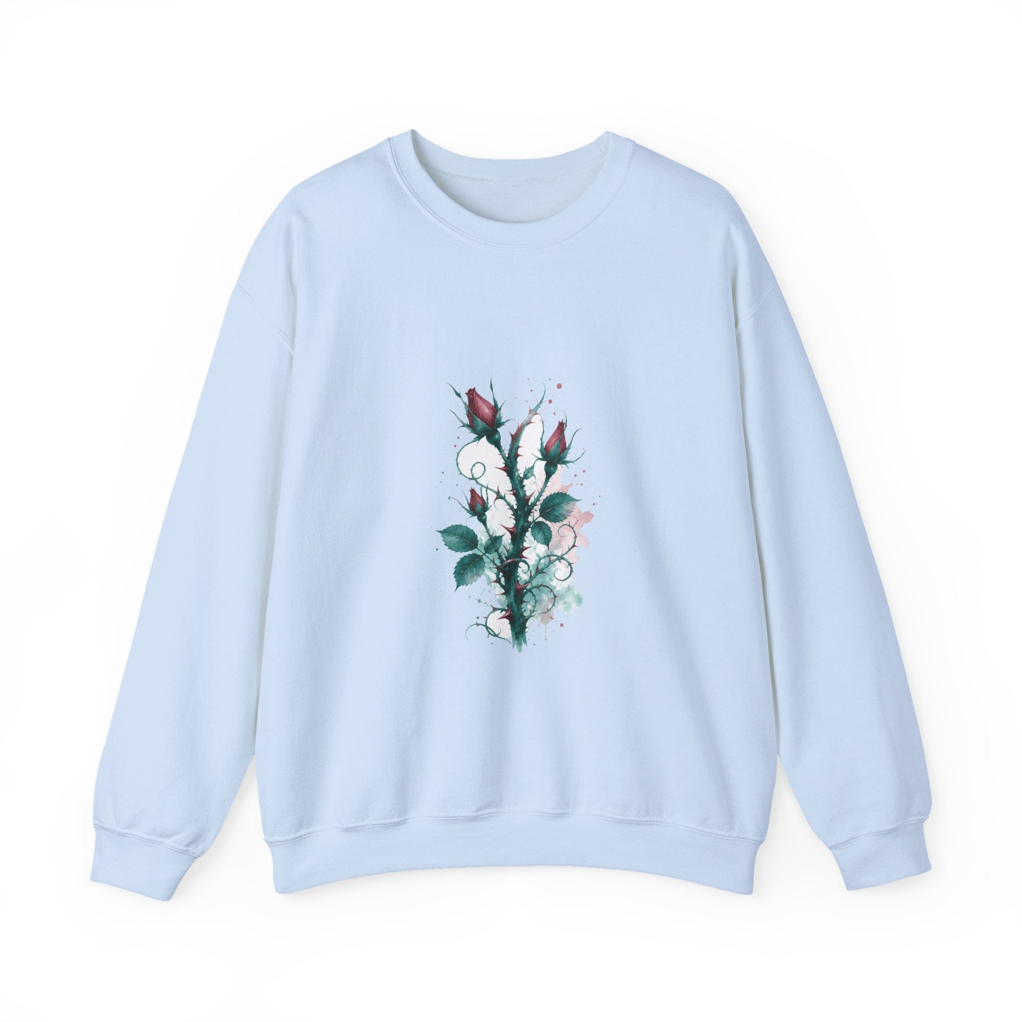 Matching Couple Sweatshirt - Rose & Thorn Matching Couple Crewneck Sweatshirt Watercolor Art His Hers Engagement Gift - Design B
