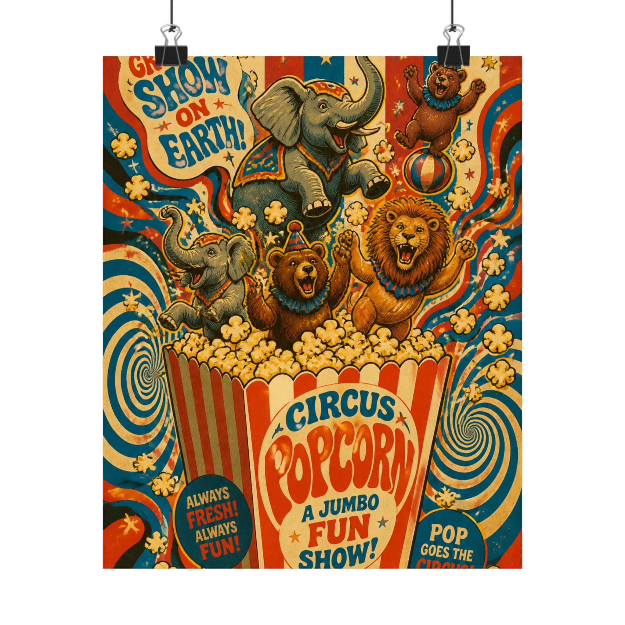 Popcorn Box Animals Wall Art Poster 24×36 Psychedelic Dining Room Decor Maximalist Print