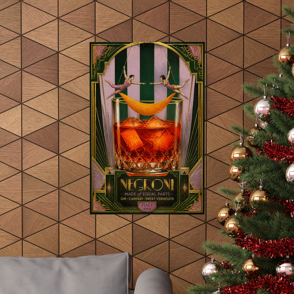 Negroni Trapeze Act Wall Art Poster 24×36 Art Deco Bar Area Decor Maximalist Print