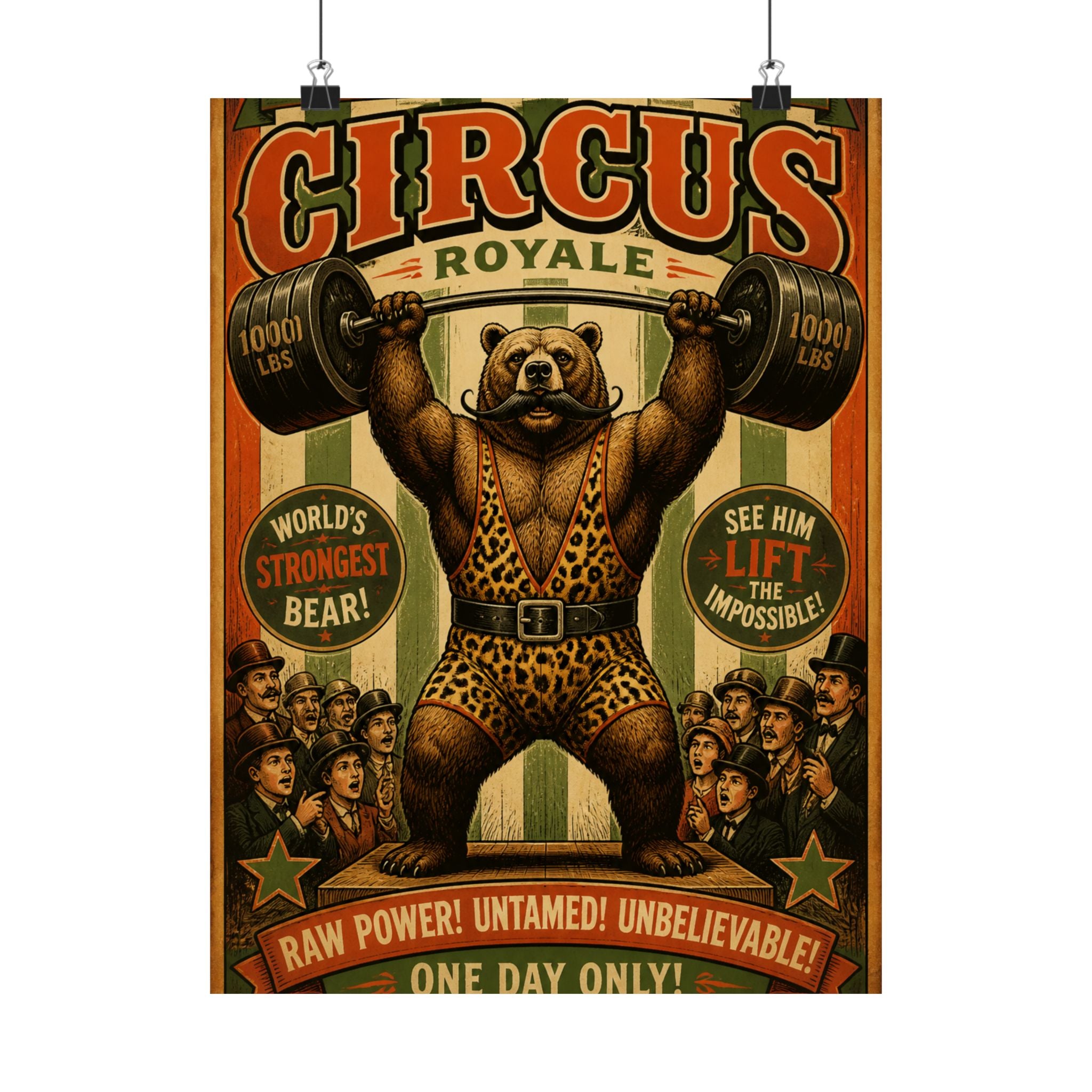 Strongman Bear Wall Art Poster 24×36 Vintage Circus Bedroom Decor Maximalist Print