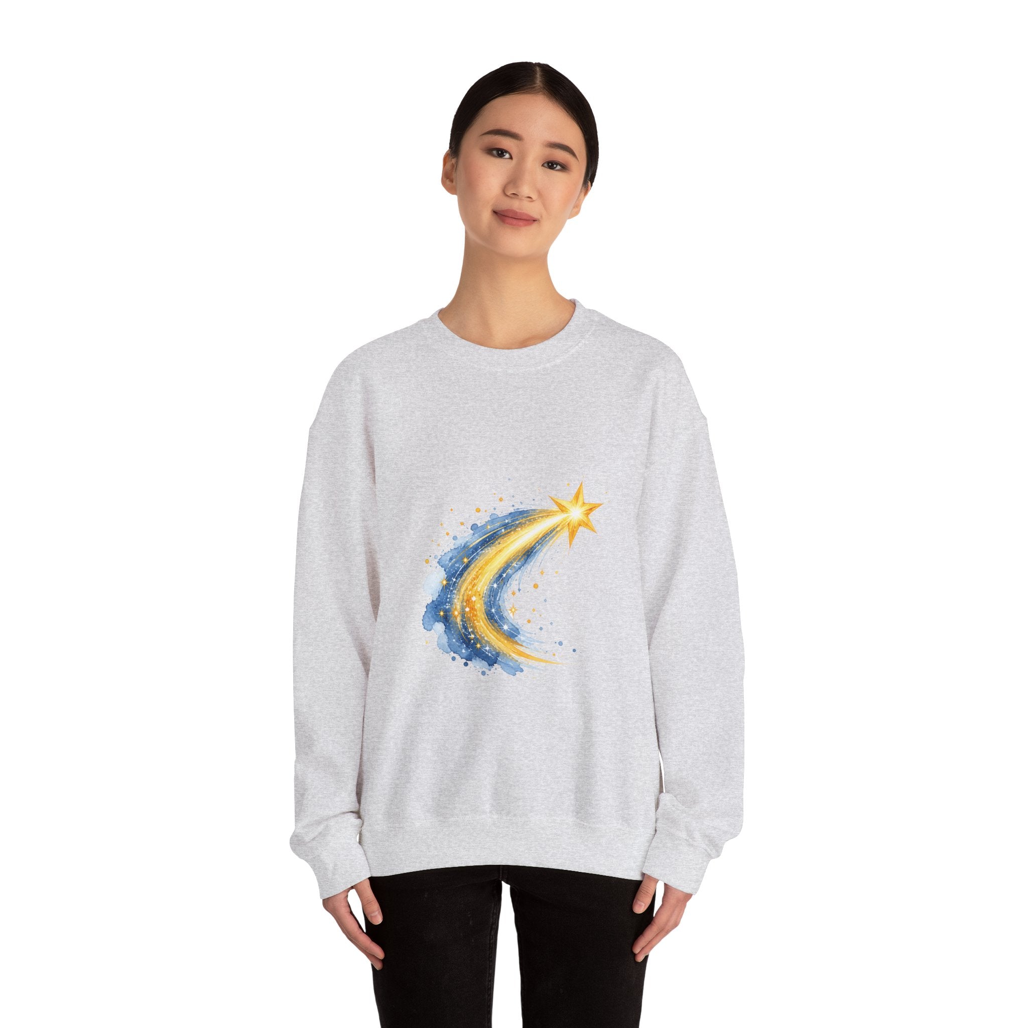 Matching Couple Sweatshirt - Shooting Star & North Star Matching Couple Comfort Colors Crew Watercolor Art His Hers Birthday Gift - Design A