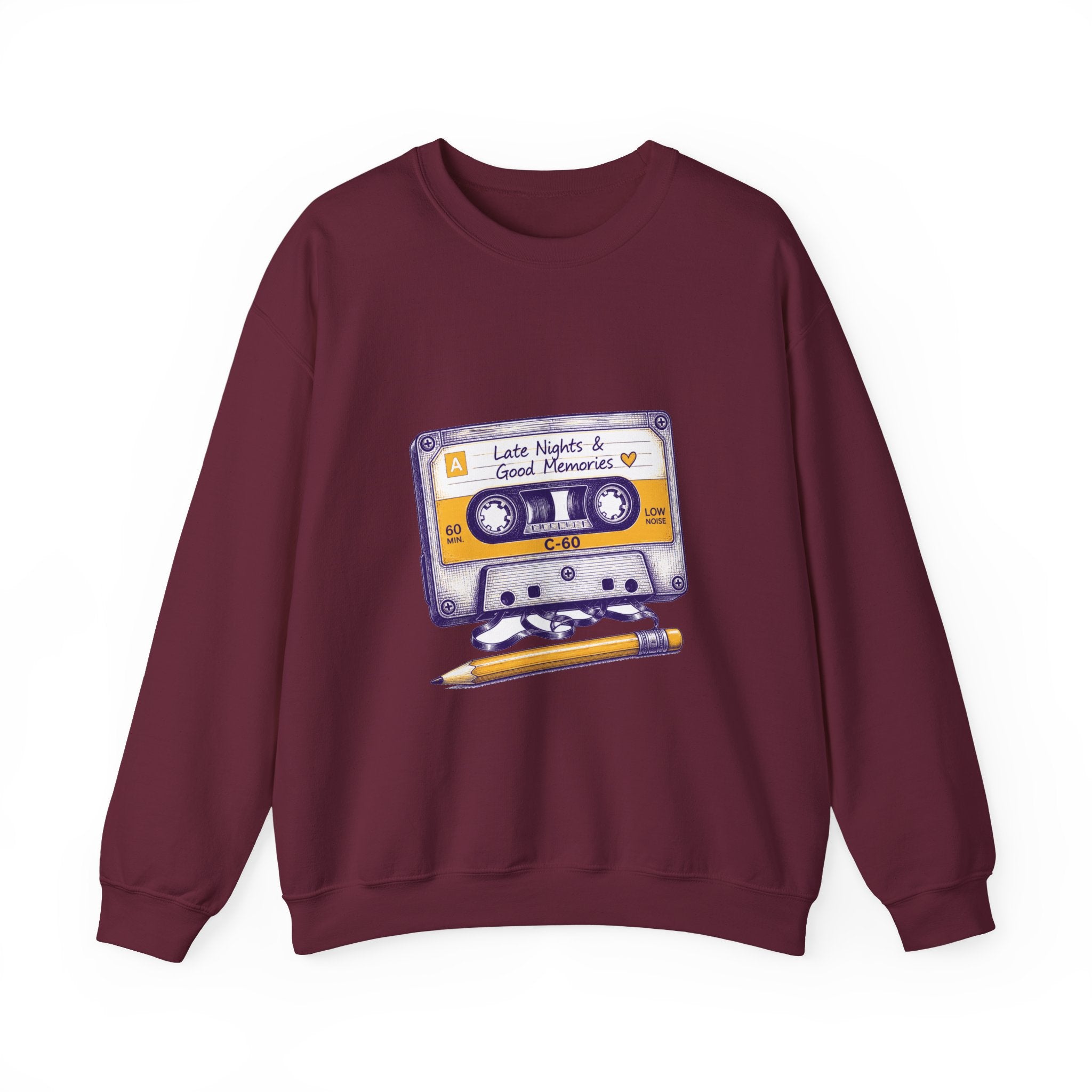 Matching Couple Sweatshirt - Vinyl & Cassette Matching Couple Premium Fleece Sweatshirt Hand-Drawn Art His Hers Anniversary Gift - Design B