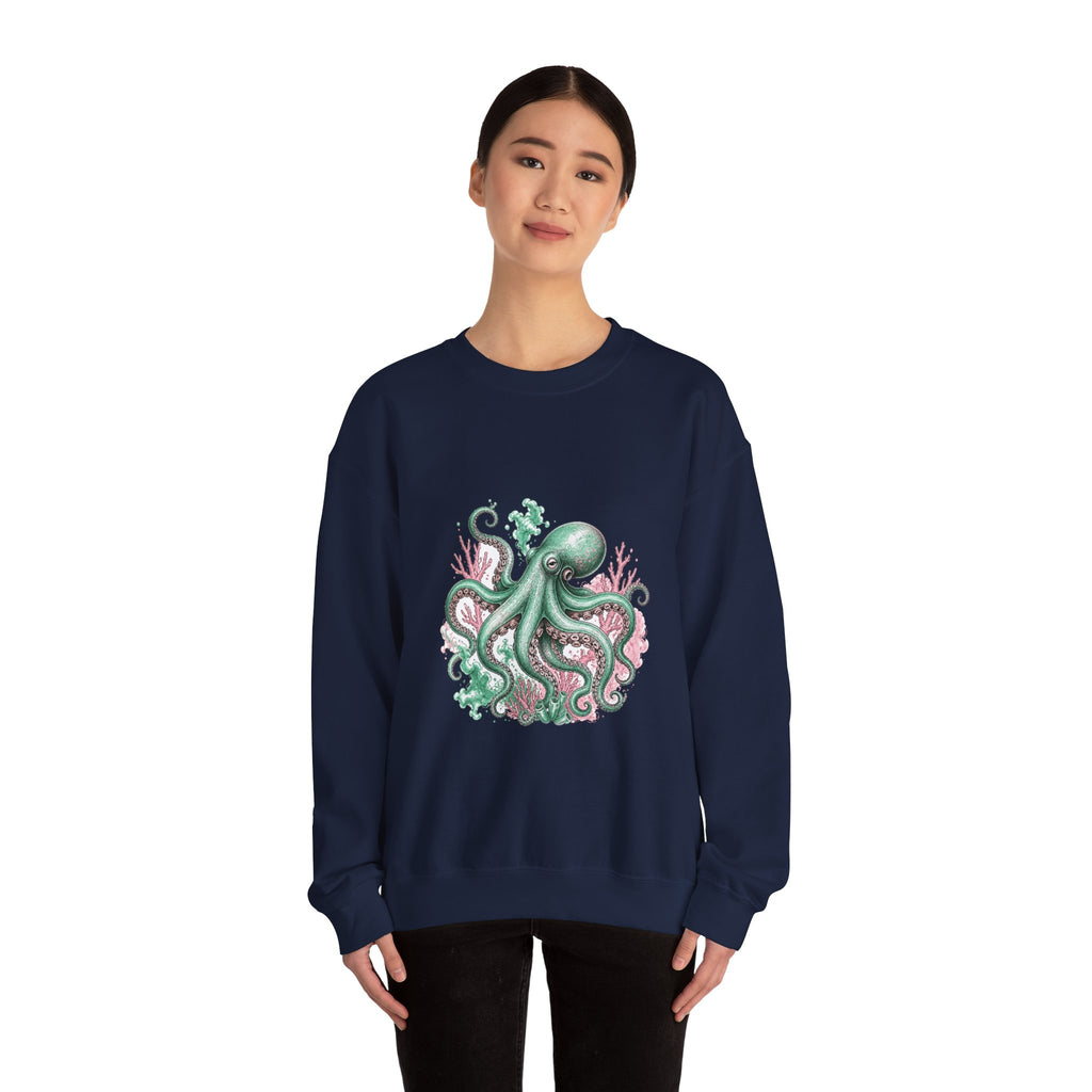 Matching Couple Sweatshirt - Octopus & Jellyfish Matching Couple Premium Fleece Sweatshirt Hand-Drawn Art His Hers Anniversary Gift - Design A
