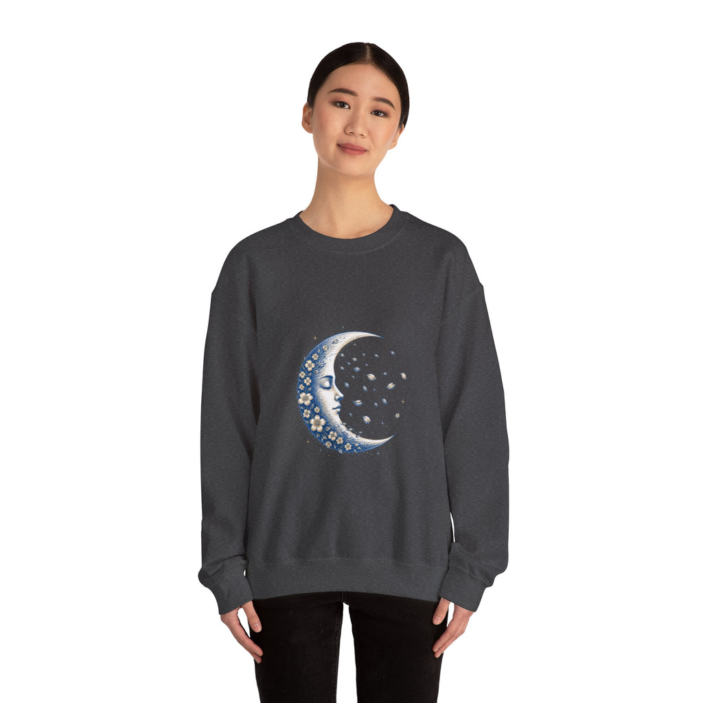 Matching Couple Sweatshirt - Waxing & Waning Moon Matching Couple Crewneck Sweatshirt Hand-Drawn Art His Hers Best Friend Gift - Design B