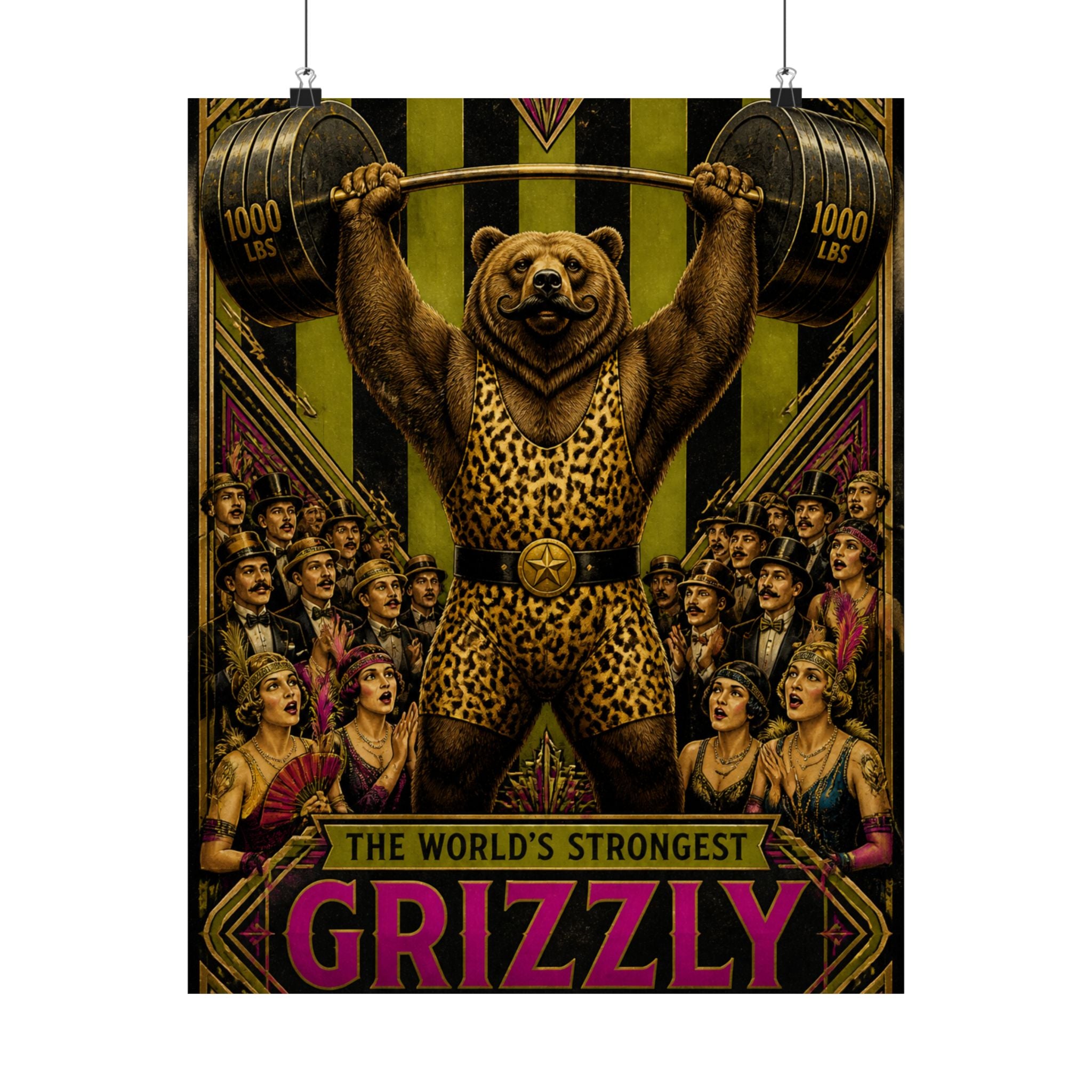 Strongman Bear Wall Art Poster 24×36 Art Deco Bar Area Decor Maximalist Print