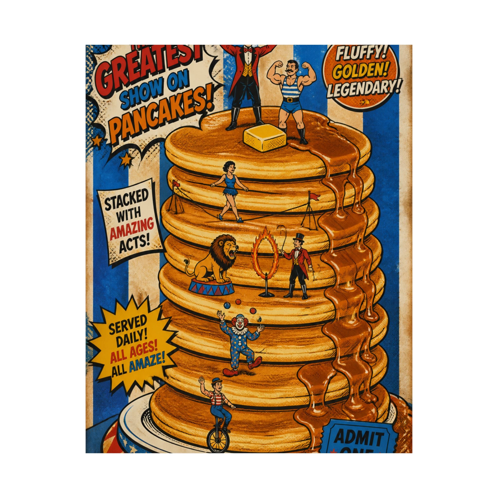 Pancake Stack Platform Wall Art Poster 24×36 Pop Art Restaurant Decor Maximalist Print
