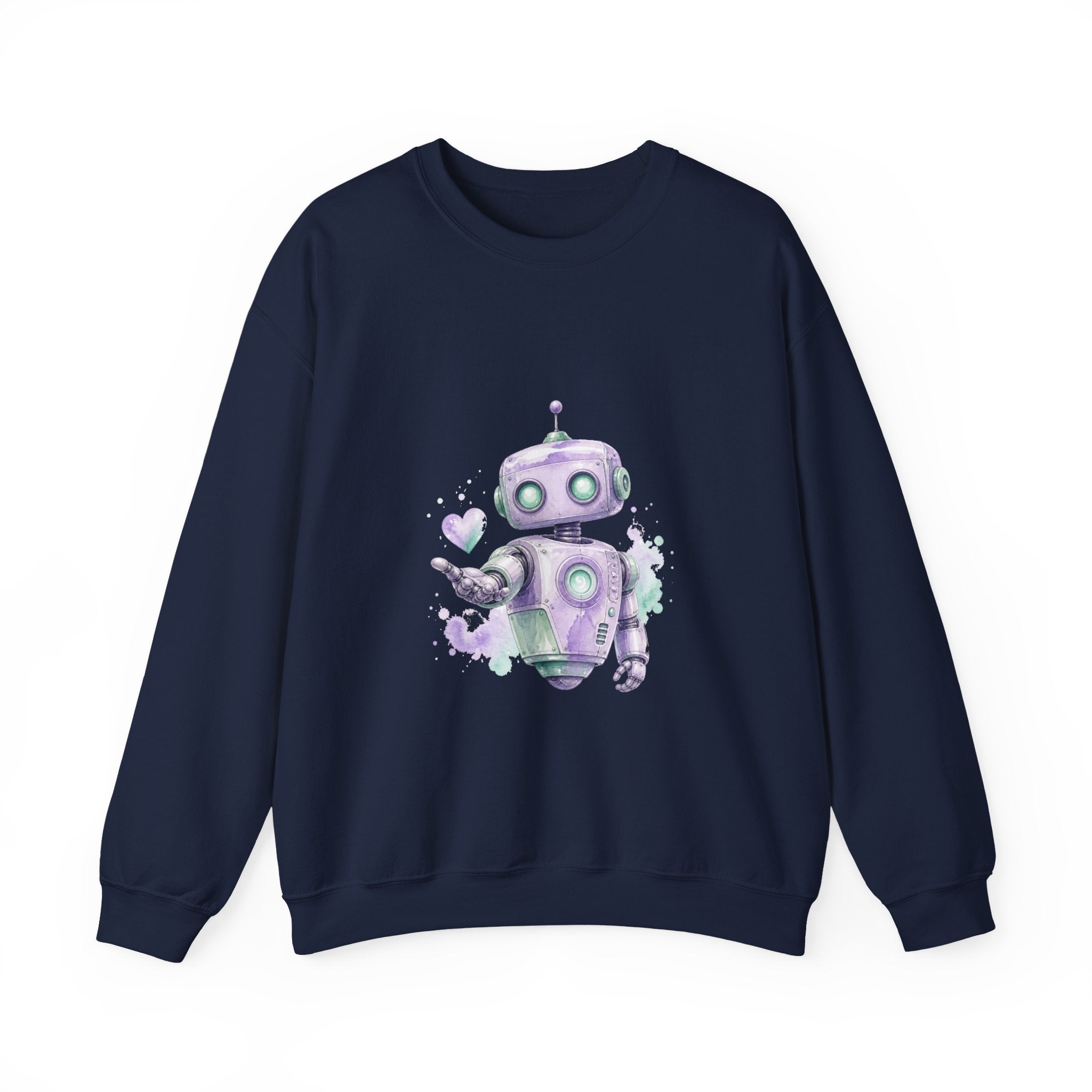 Matching Couple Sweatshirt - Robot & Heart Matching Couple Premium Fleece Sweatshirt Watercolor Art His Hers Birthday Gift - Design A