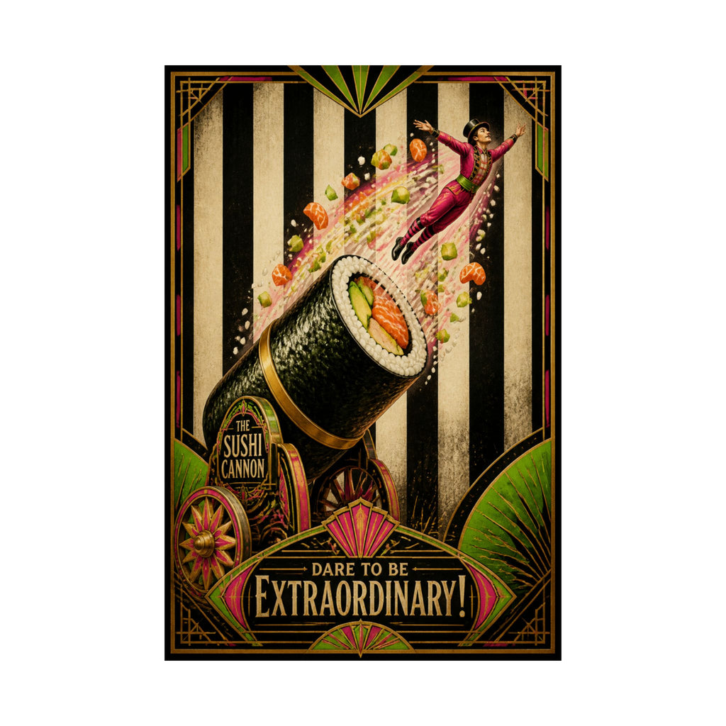 Sushi Roll Cannon Wall Art Poster 18×24 Art Deco Entryway Decor Maximalist Print
