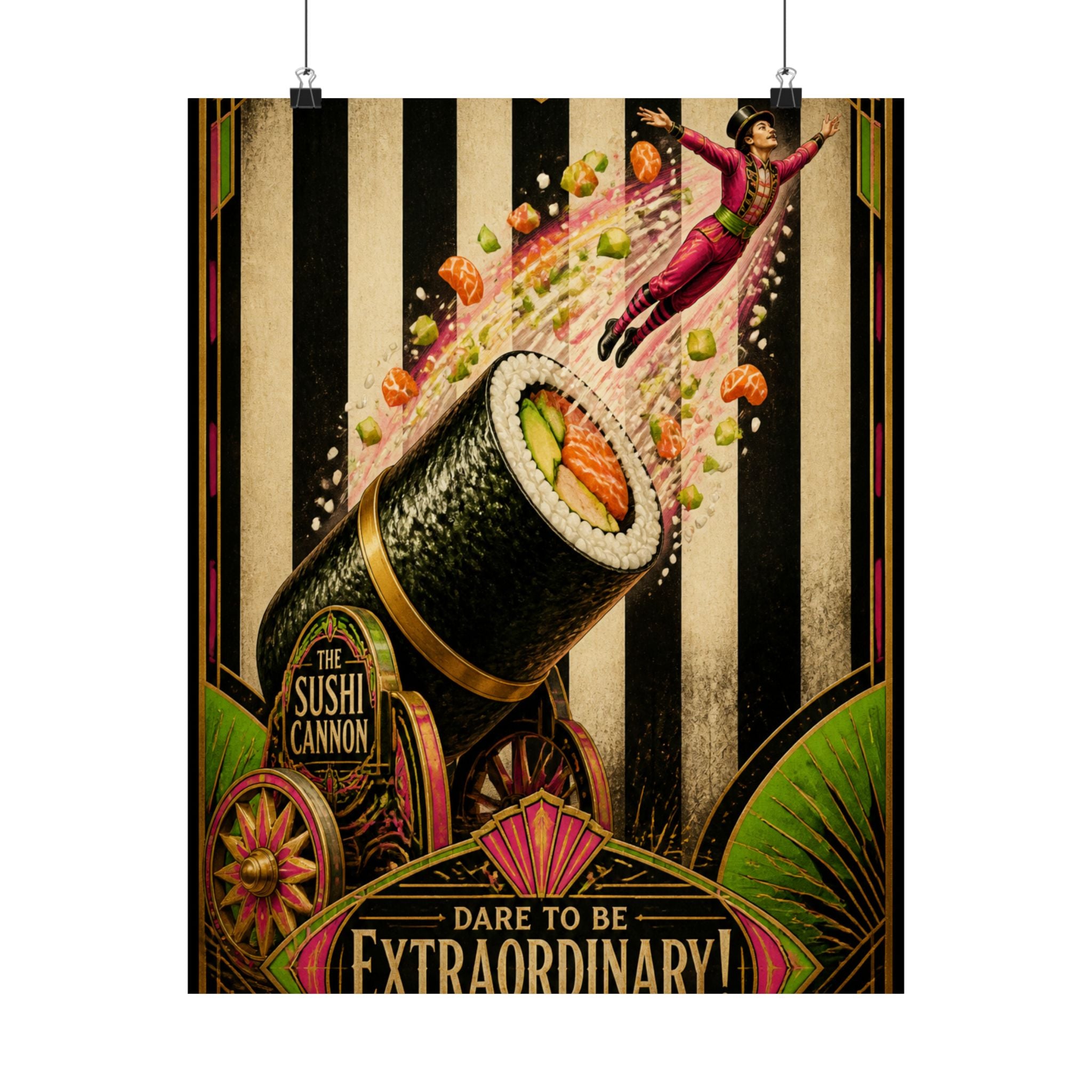 Sushi Roll Cannon Wall Art Poster 18×24 Art Deco Entryway Decor Maximalist Print